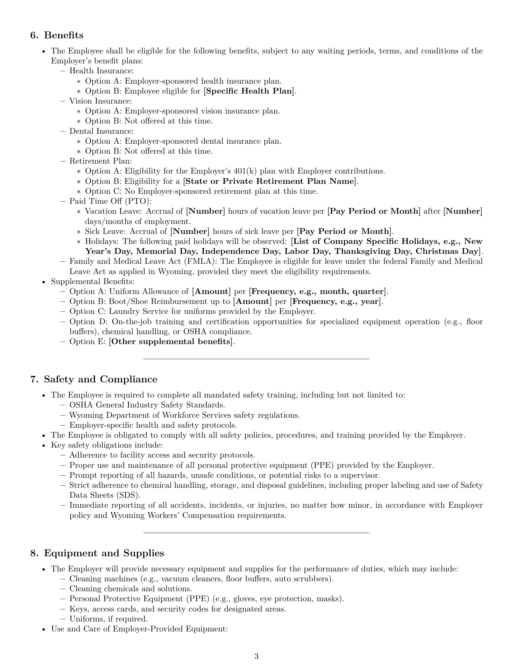 Preview page 3 of Pro Wyoming janitor employment contract template