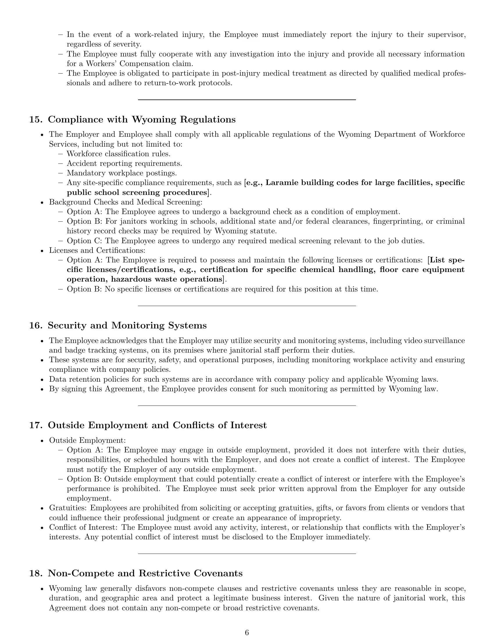 Preview page 6 of Pro Wyoming janitor employment contract template