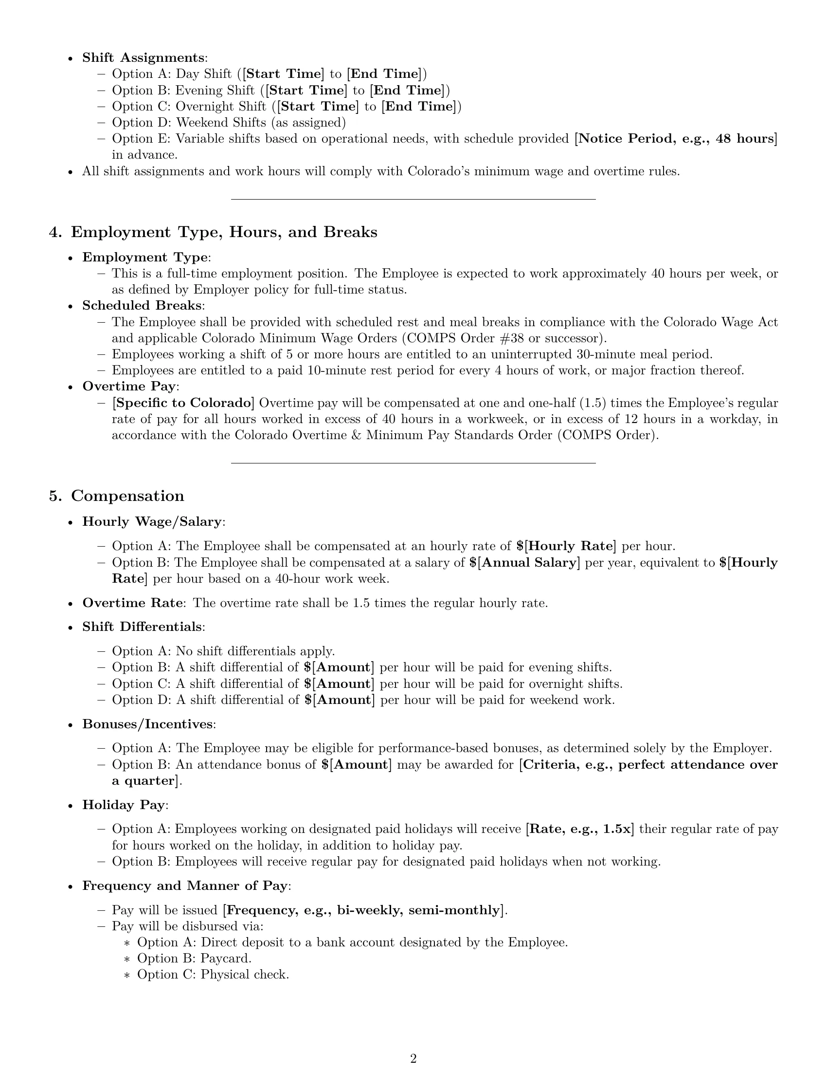 Preview page 2 of Pro Colorado janitor employment contract template