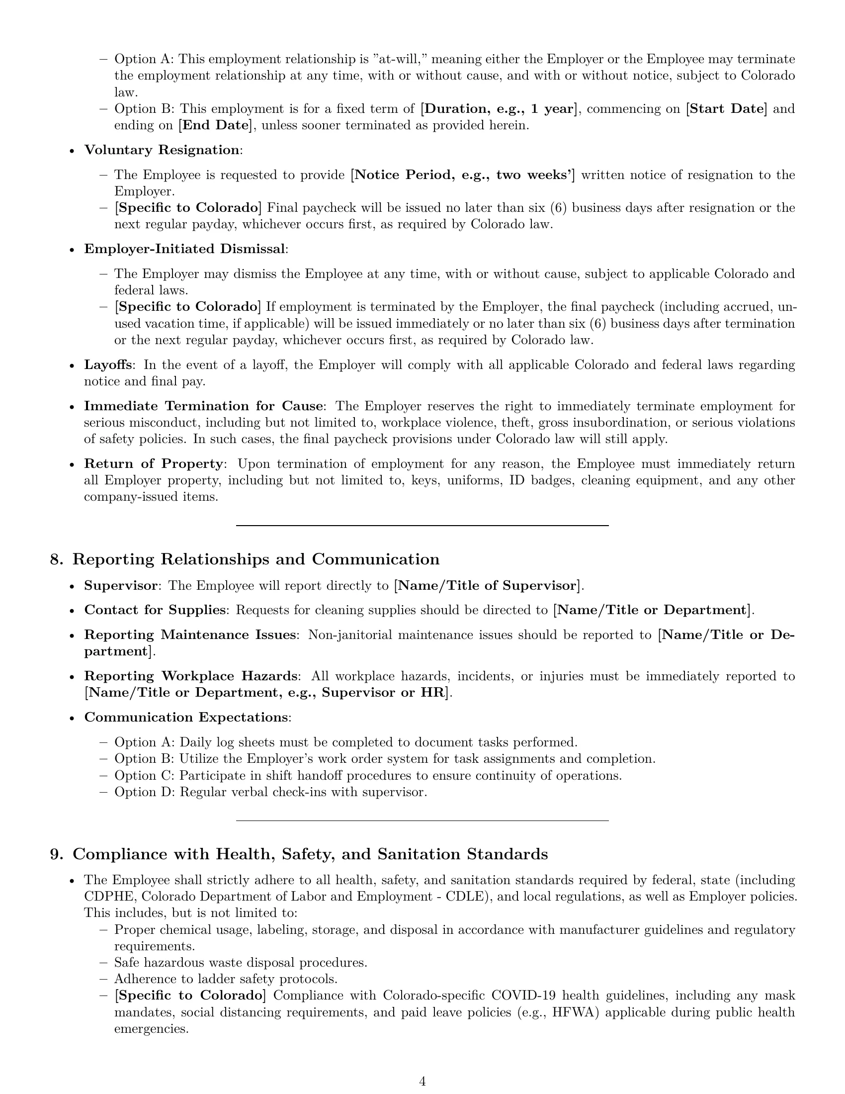 Preview page 4 of Pro Colorado janitor employment contract template