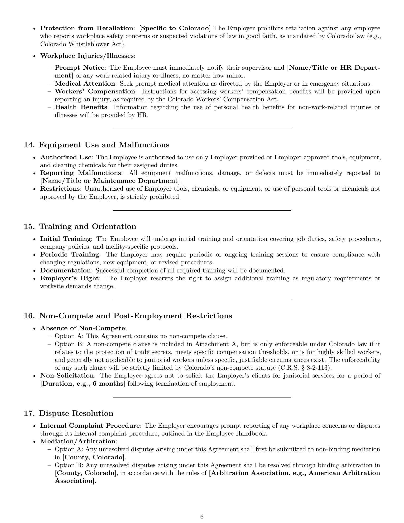 Preview page 6 of Pro Colorado janitor employment contract template