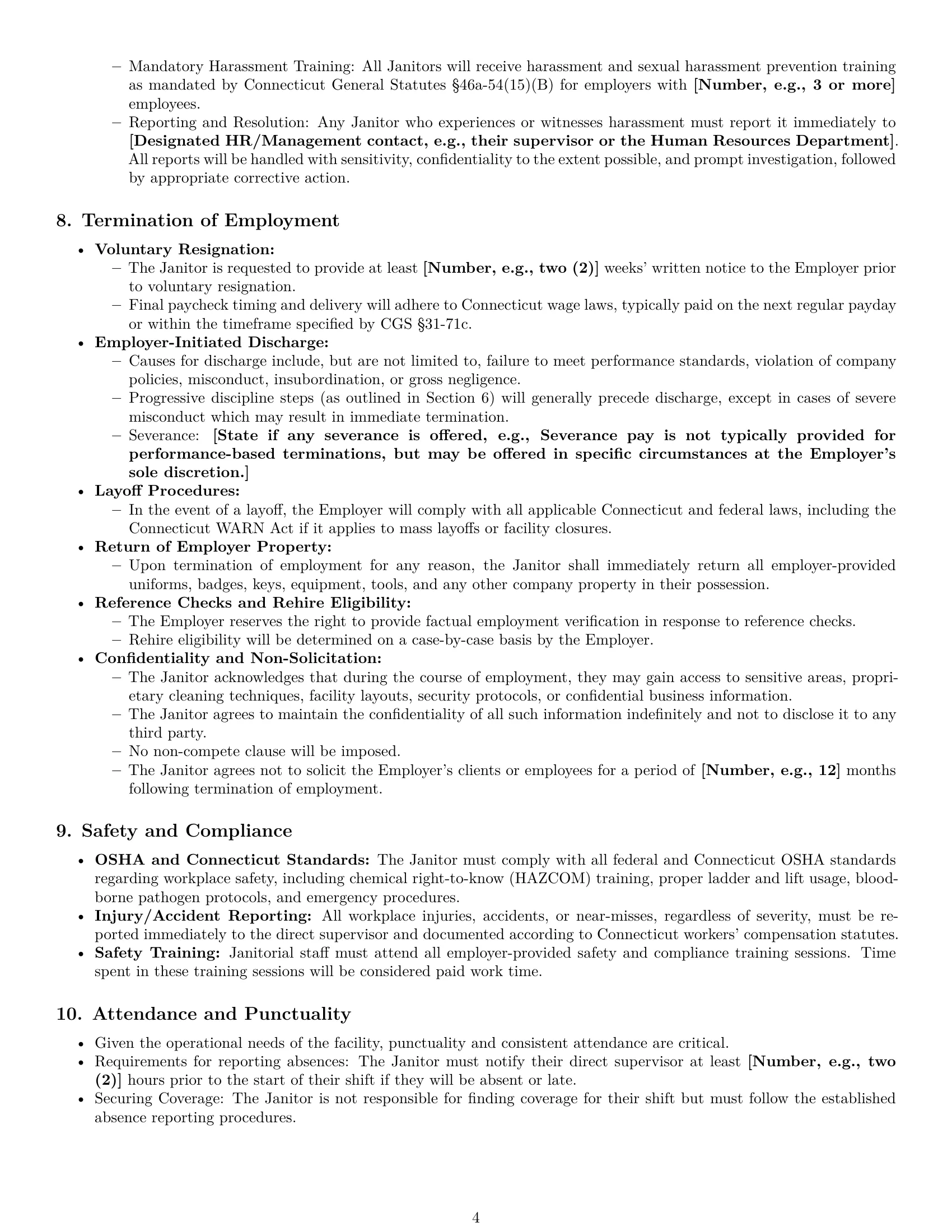 Preview page 4 of Pro Connecticut janitor employment contract template