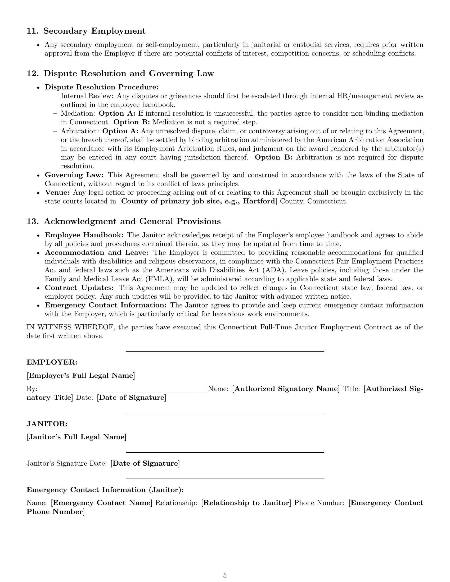Preview page 5 of Pro Connecticut janitor employment contract template