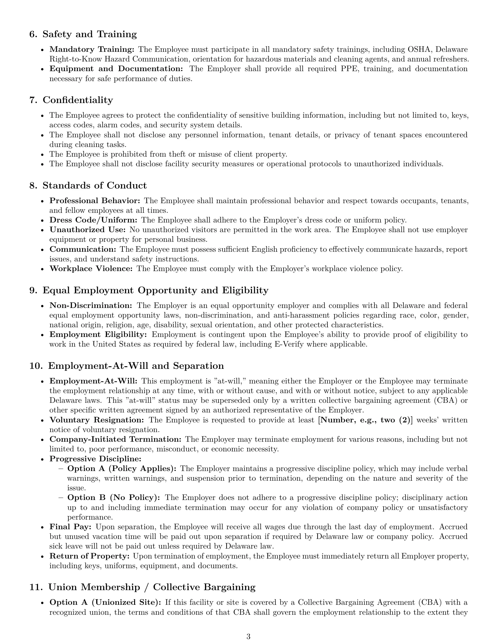 Preview page 3 of Pro Delaware janitor employment contract template