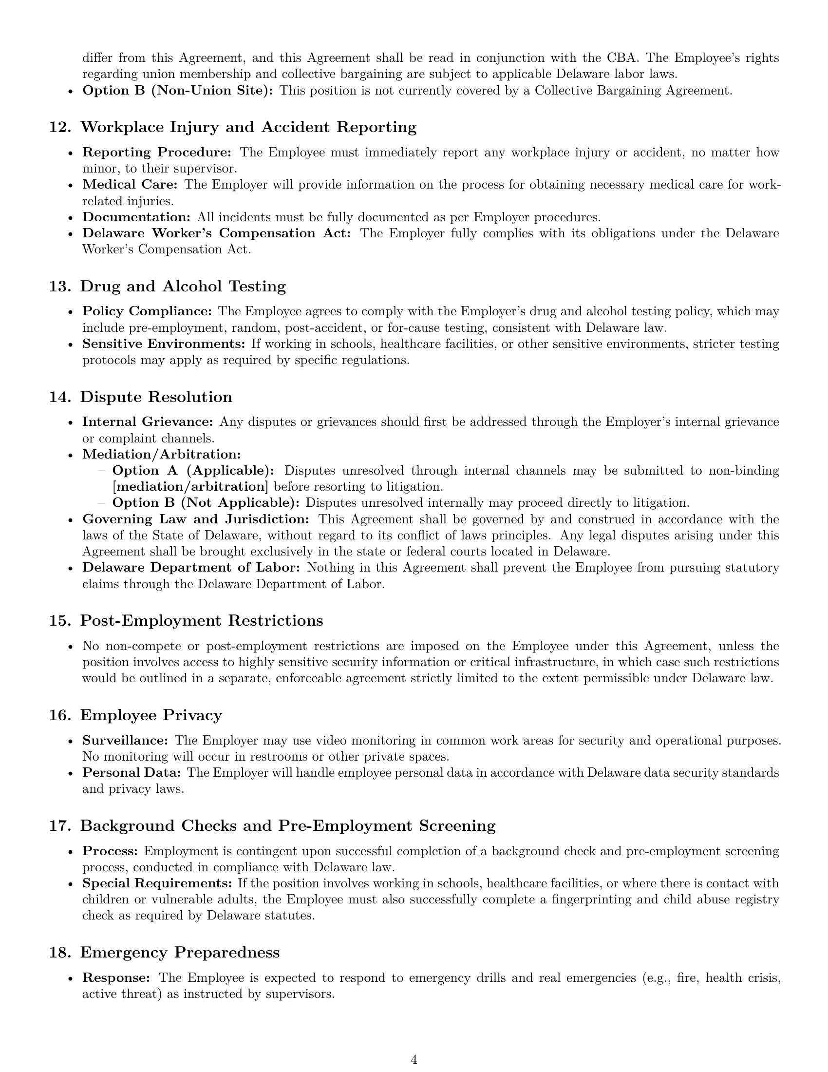 Preview page 4 of Pro Delaware janitor employment contract template