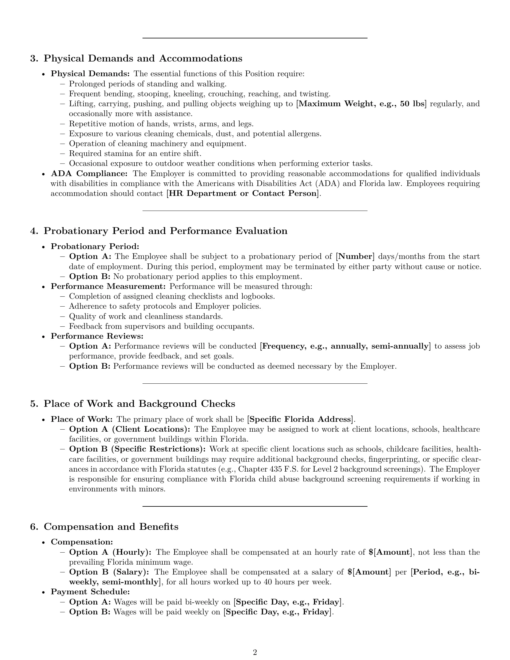 Preview page 2 of Pro Florida janitor employment contract template