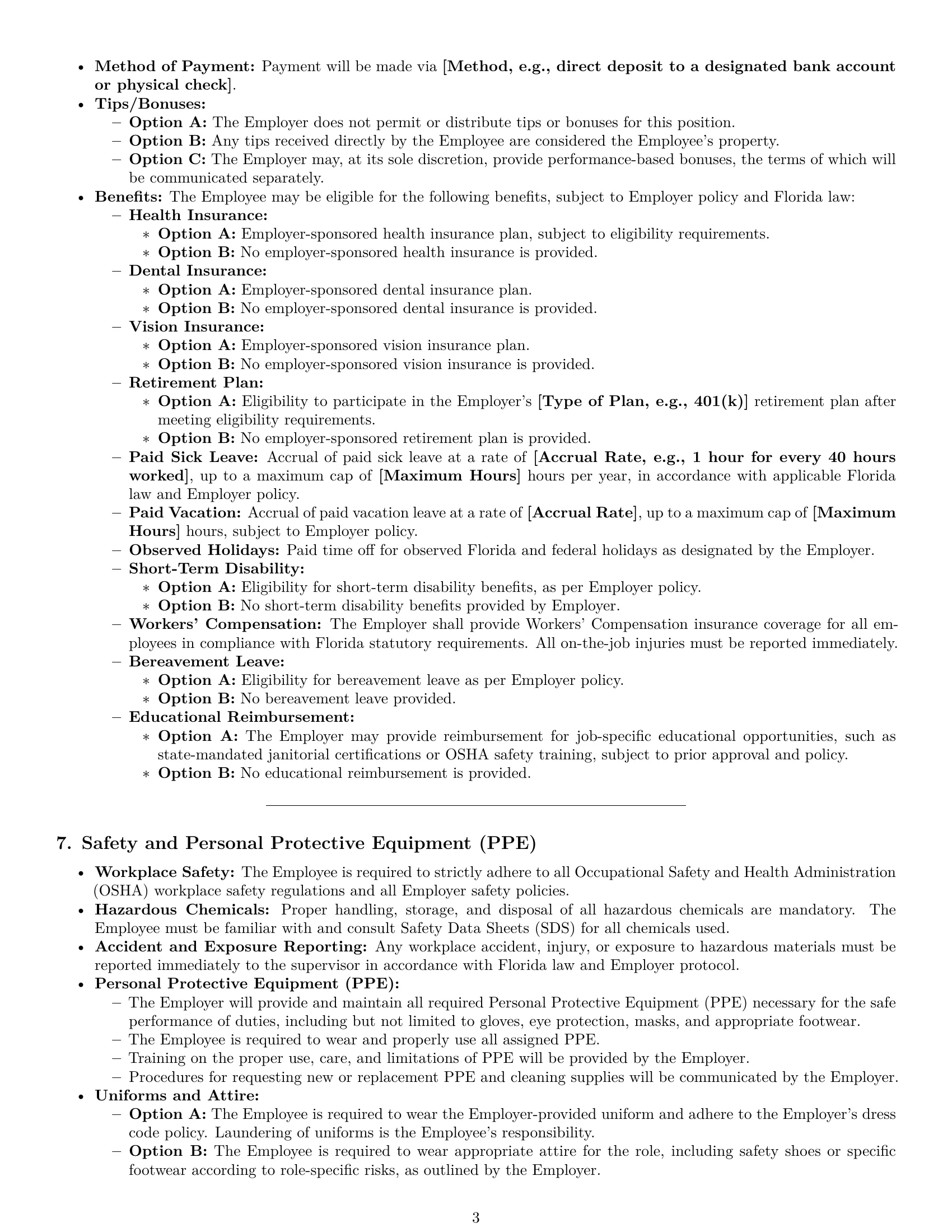 Preview page 3 of Pro Florida janitor employment contract template