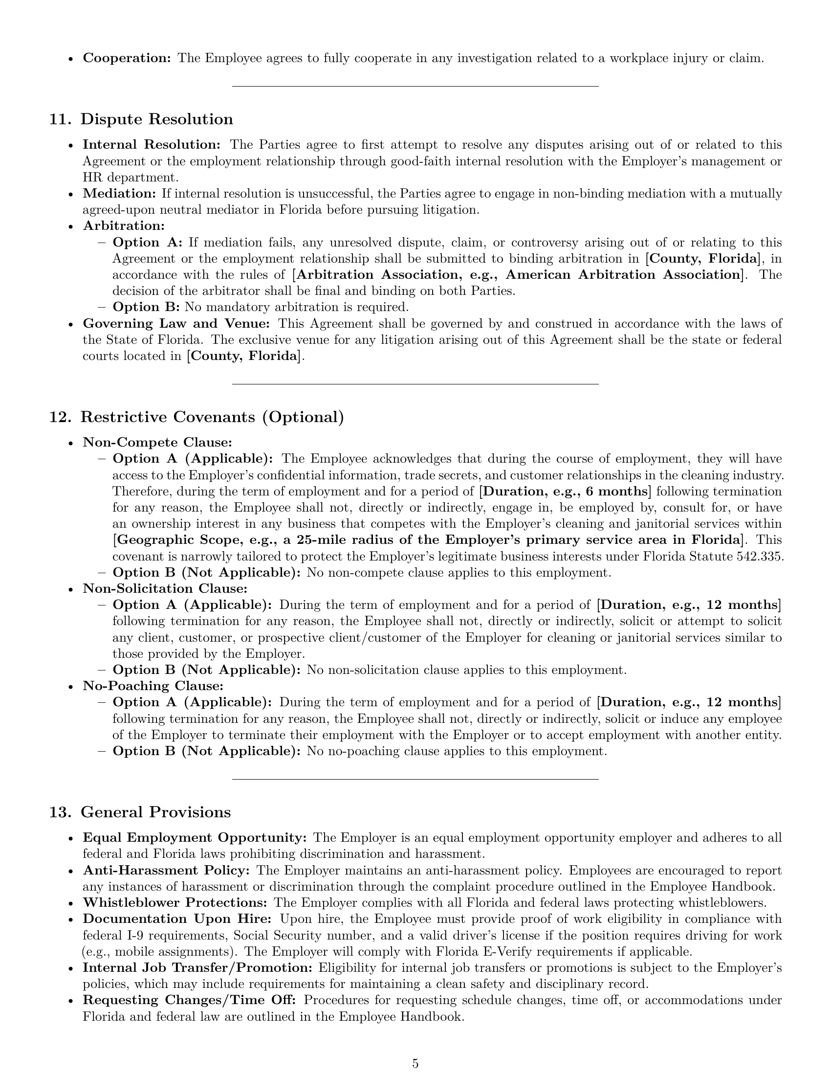 Preview page 5 of Pro Florida janitor employment contract template