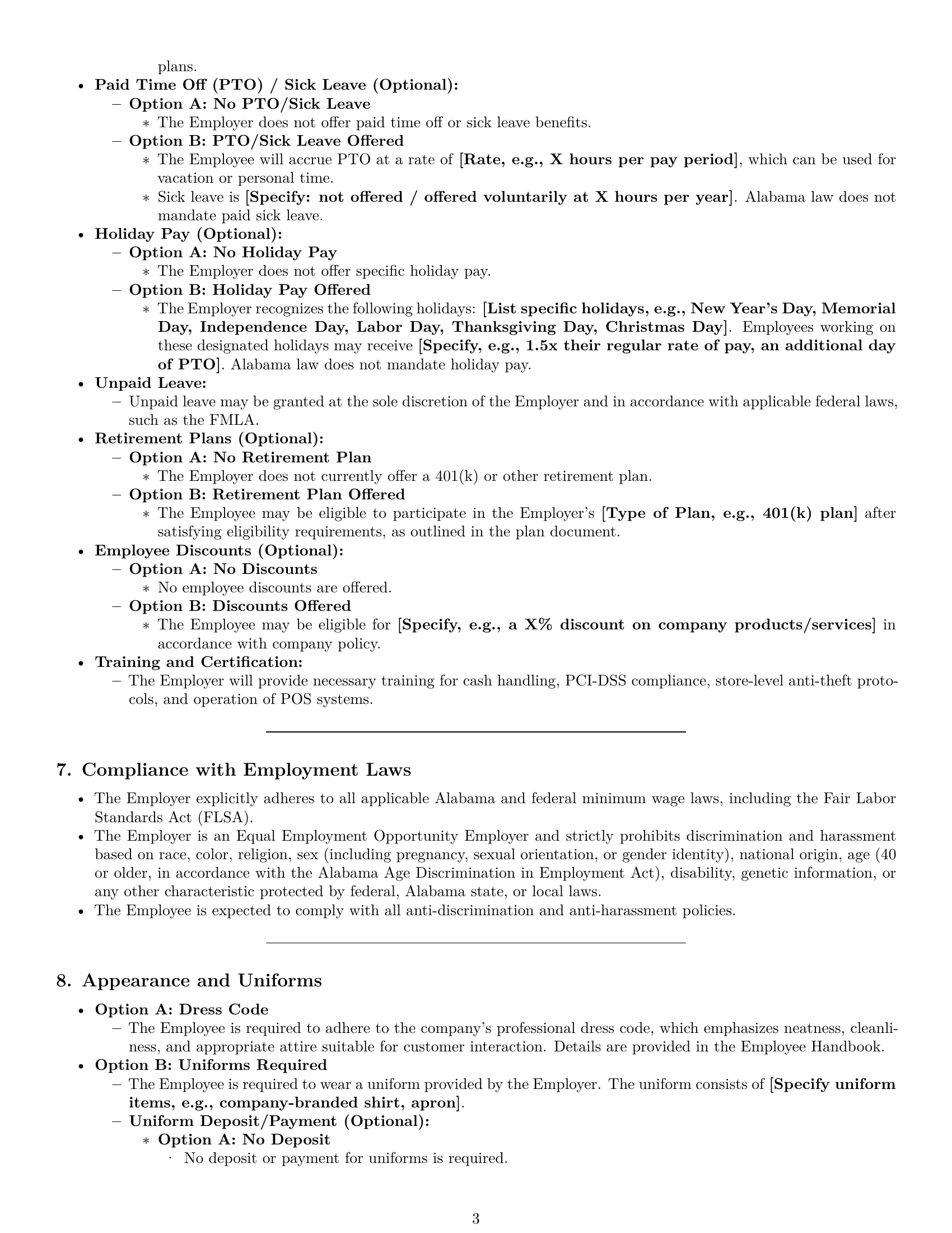 Preview page 3 of Pro Alabama cashier employment contract template