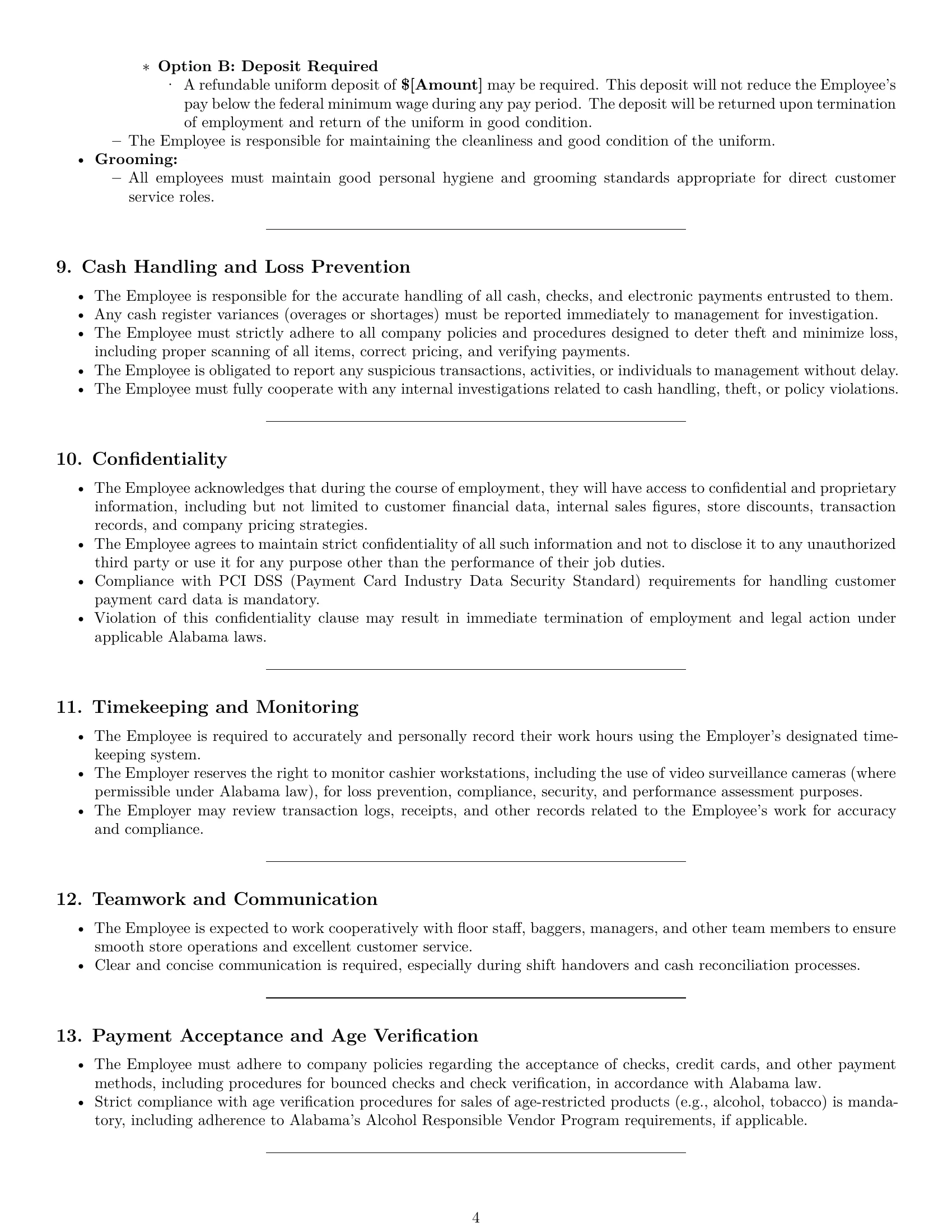 Preview page 4 of Pro Alabama cashier employment contract template