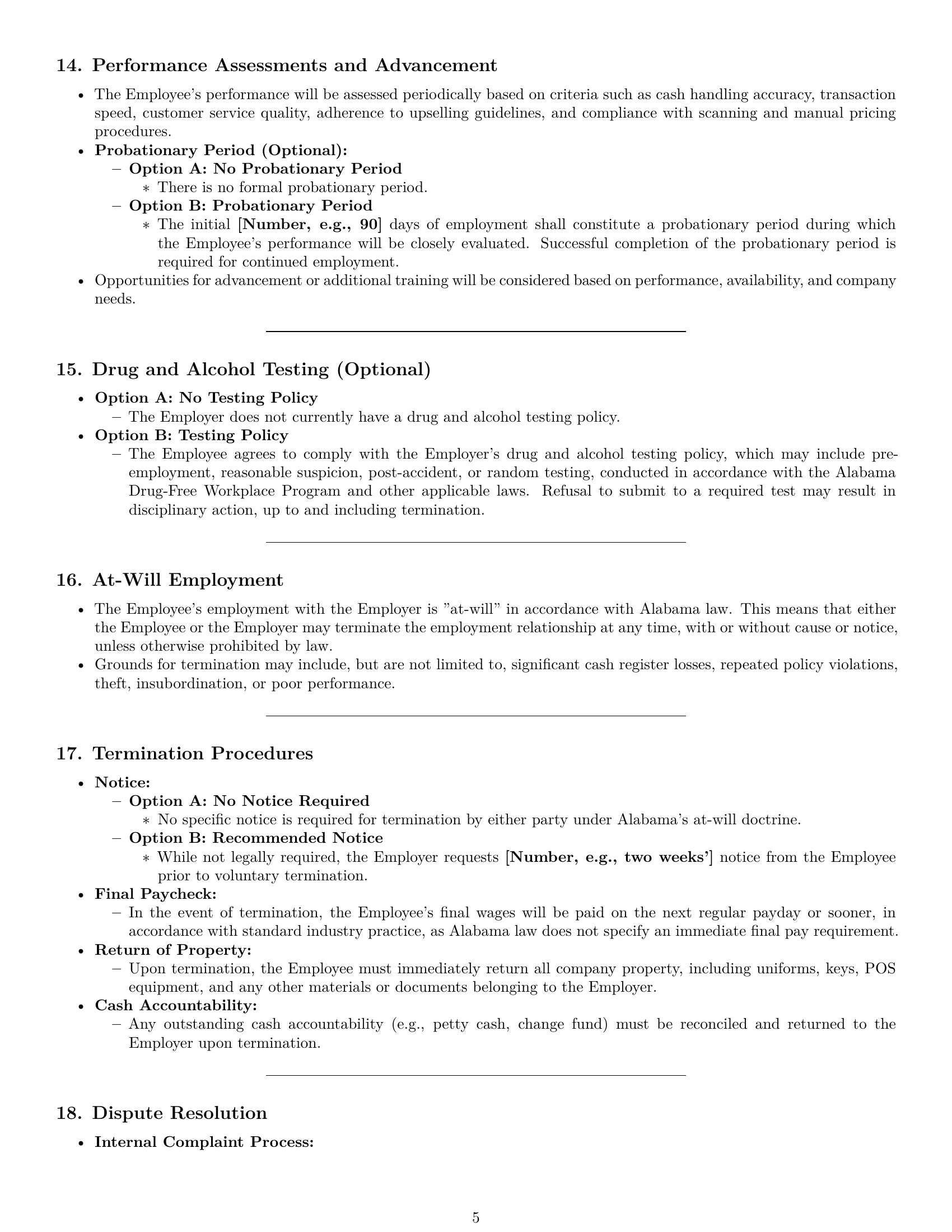 Preview page 5 of Pro Alabama cashier employment contract template
