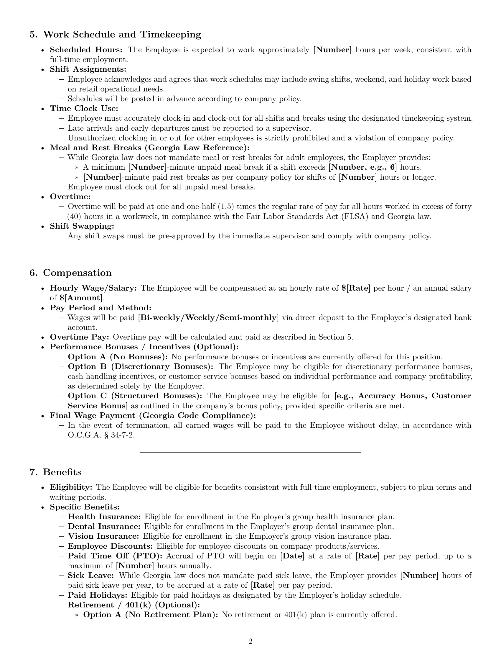 Preview page 2 of Pro Georgia cashier employment contract template