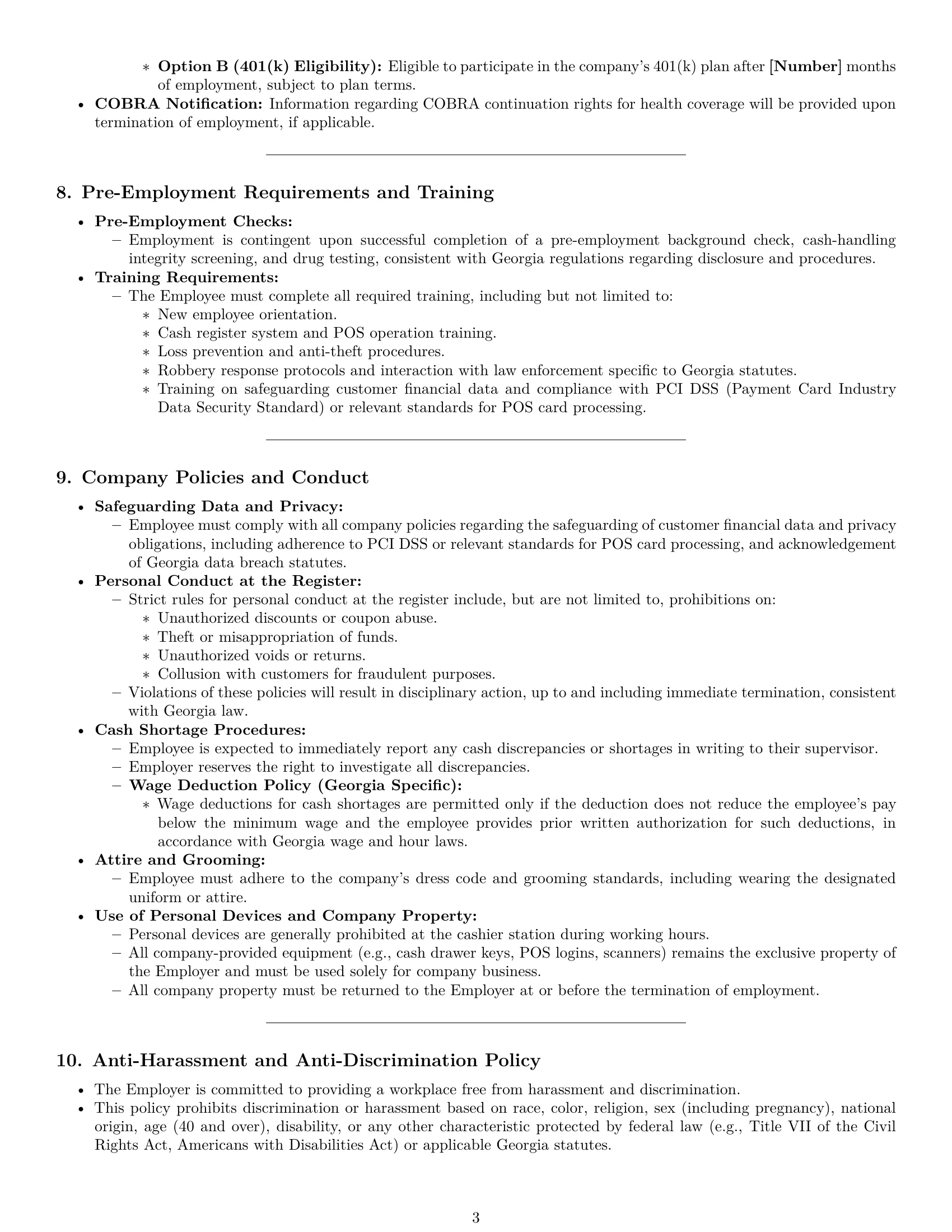 Preview page 3 of Pro Georgia cashier employment contract template