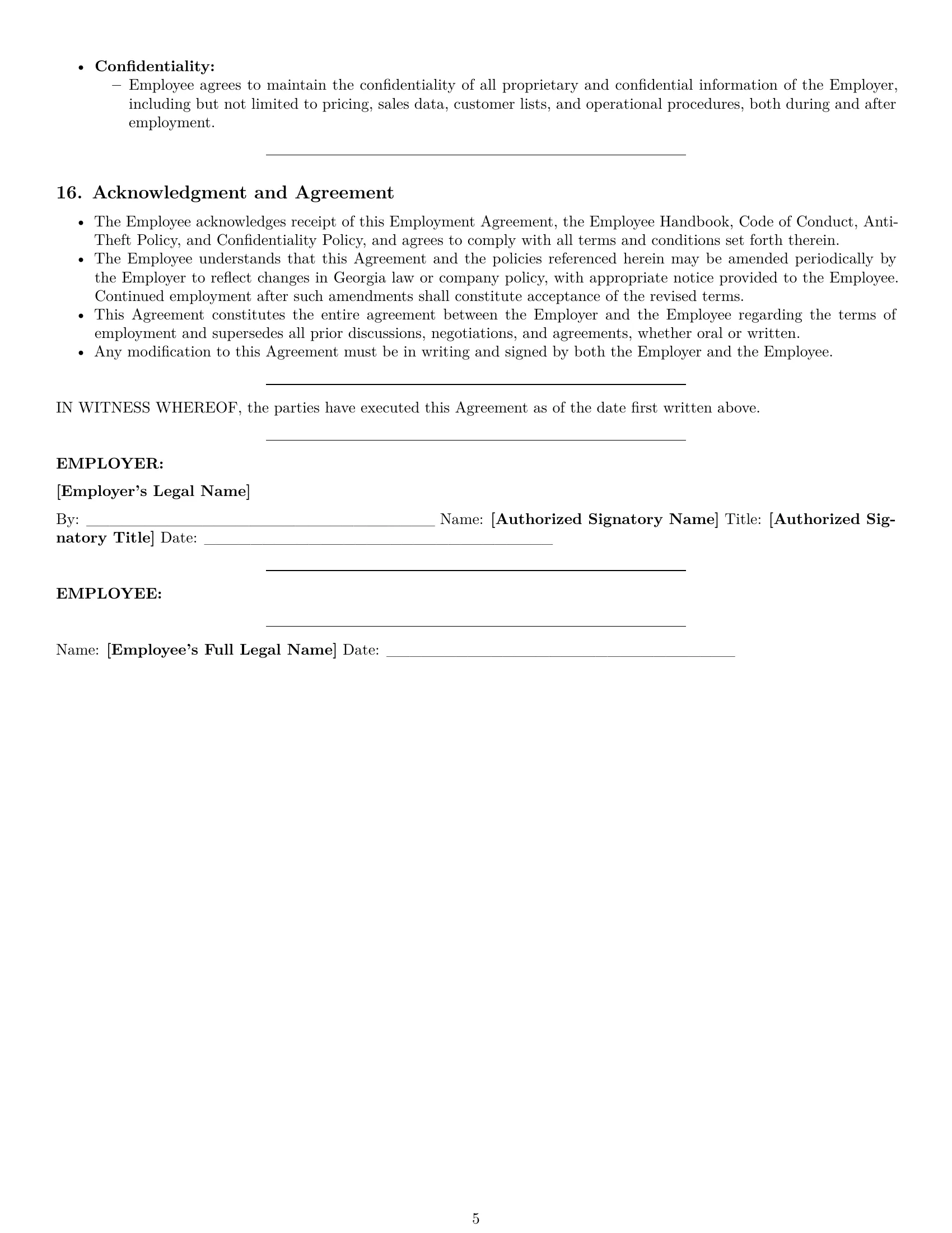Preview page 5 of Pro Georgia cashier employment contract template