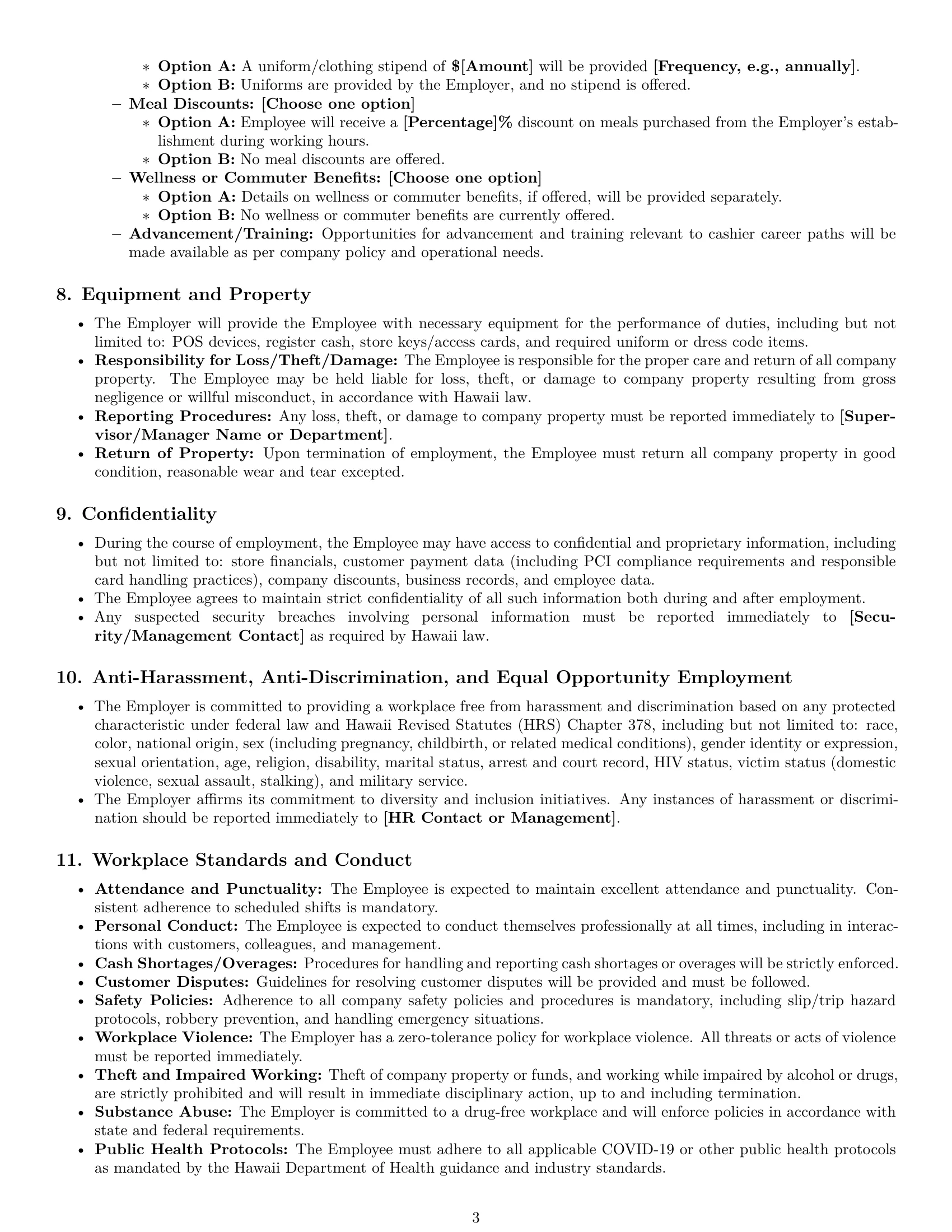 Preview page 3 of Pro Hawaii cashier employment contract template