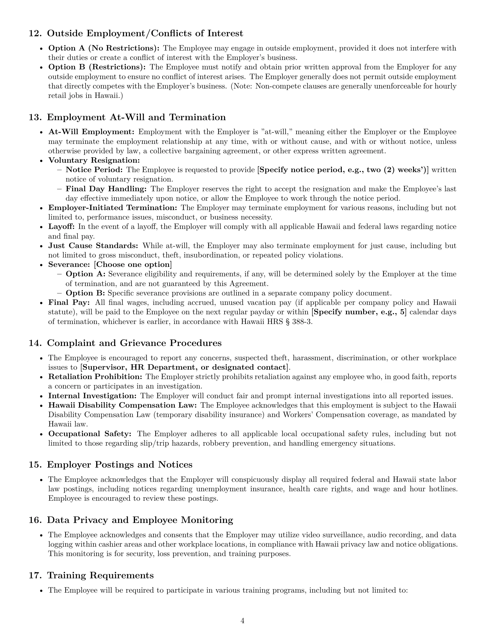 Preview page 4 of Pro Hawaii cashier employment contract template