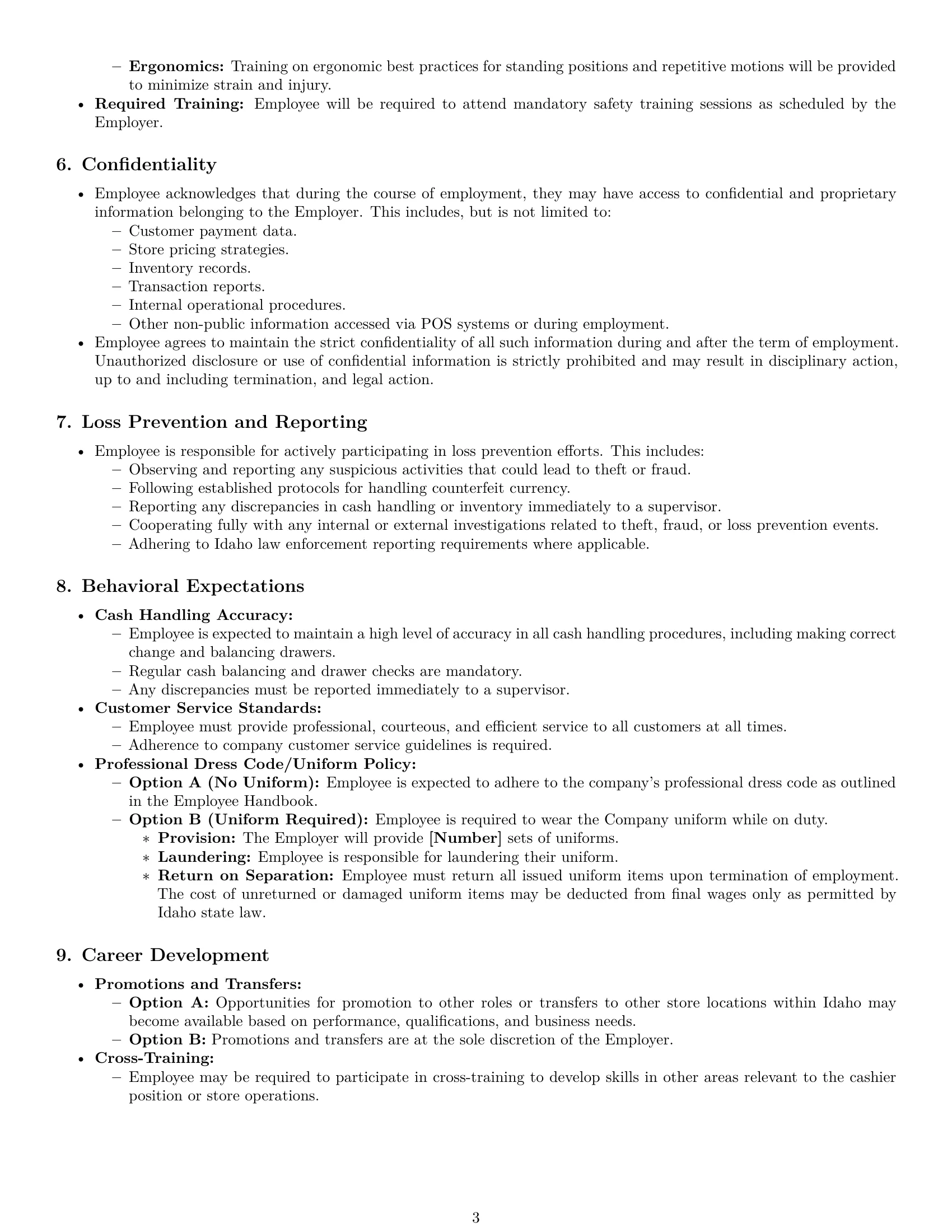 Preview page 3 of Pro Idaho cashier employment contract template