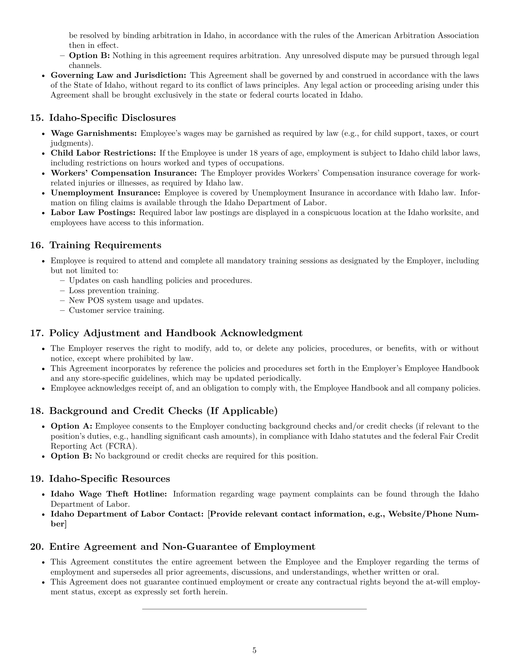 Preview page 5 of Pro Idaho cashier employment contract template