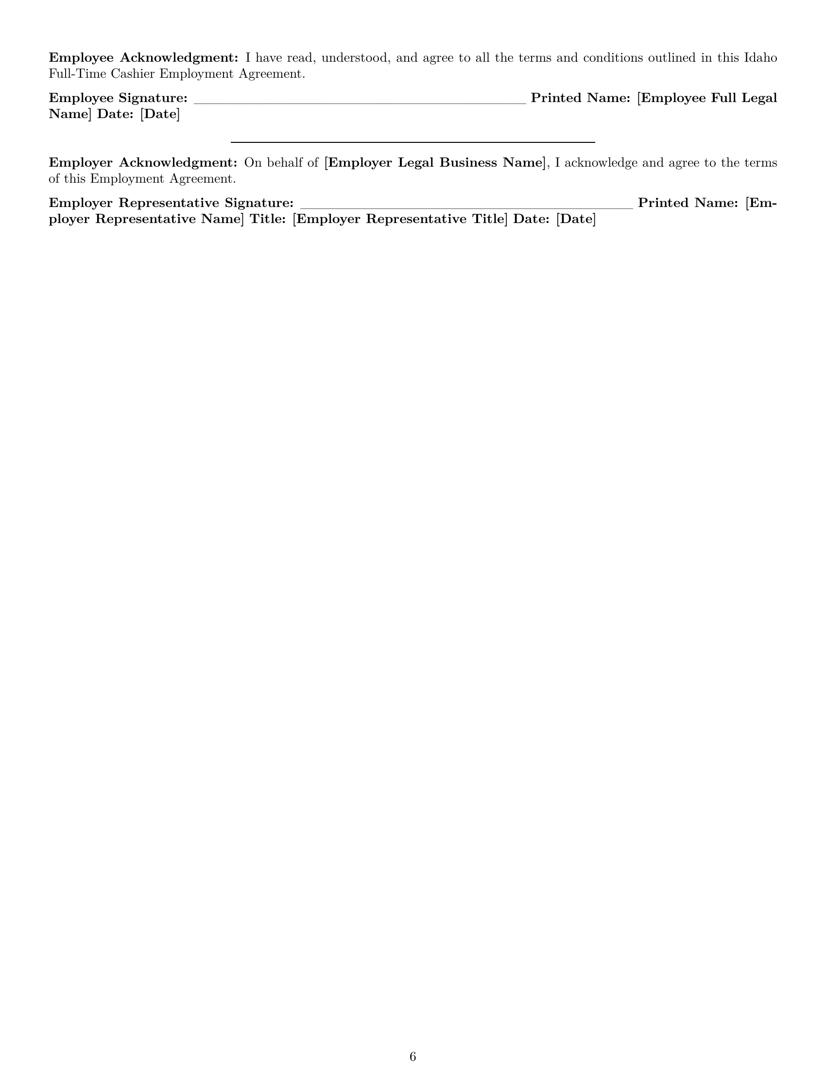 Preview page 6 of Pro Idaho cashier employment contract template