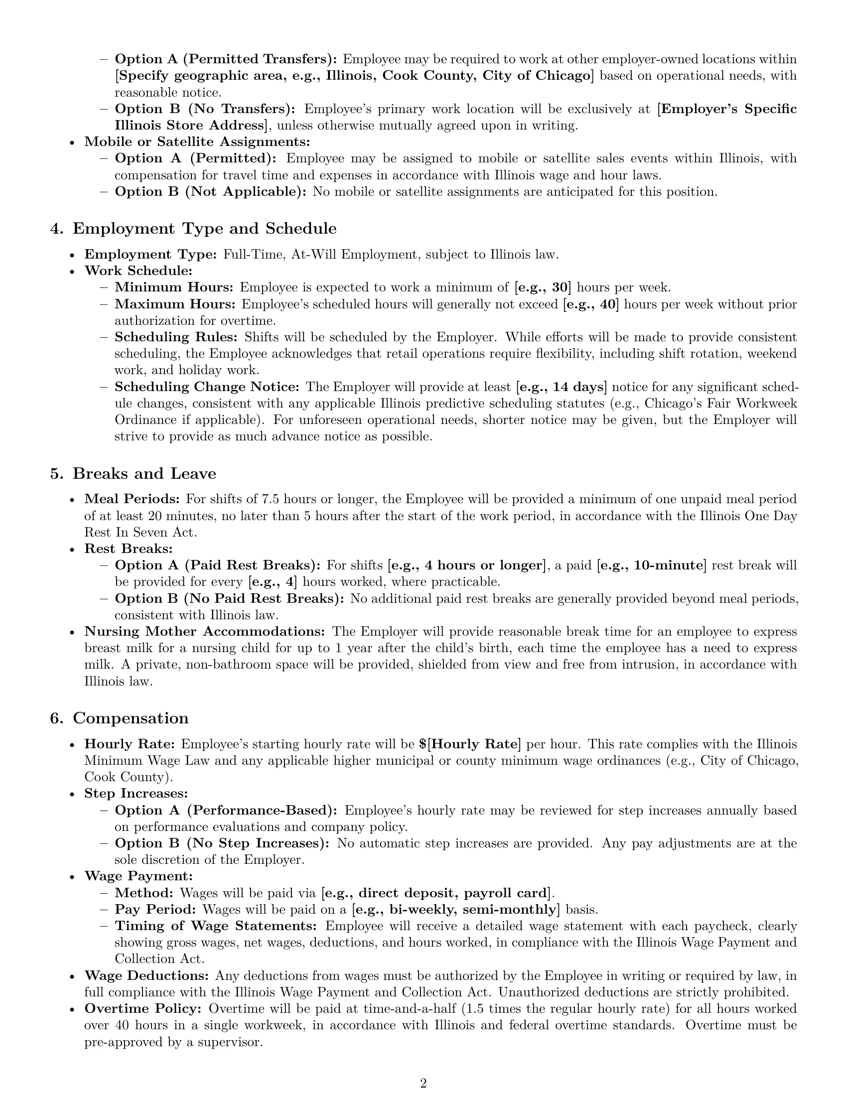 Preview page 2 of Pro Illinois cashier employment contract template