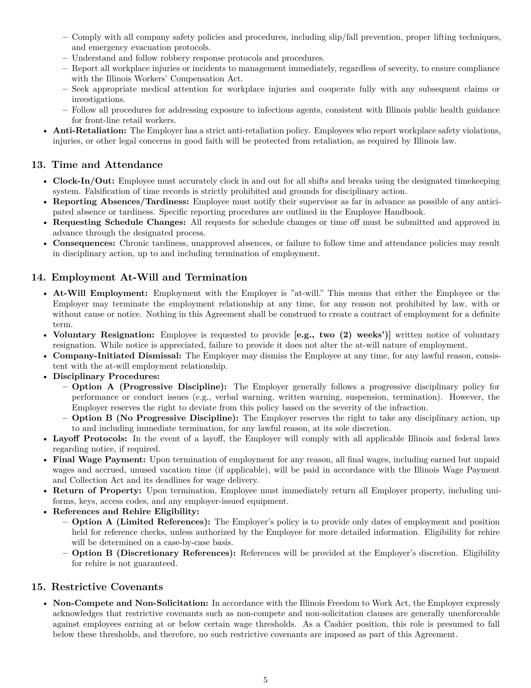 Preview page 5 of Pro Illinois cashier employment contract template
