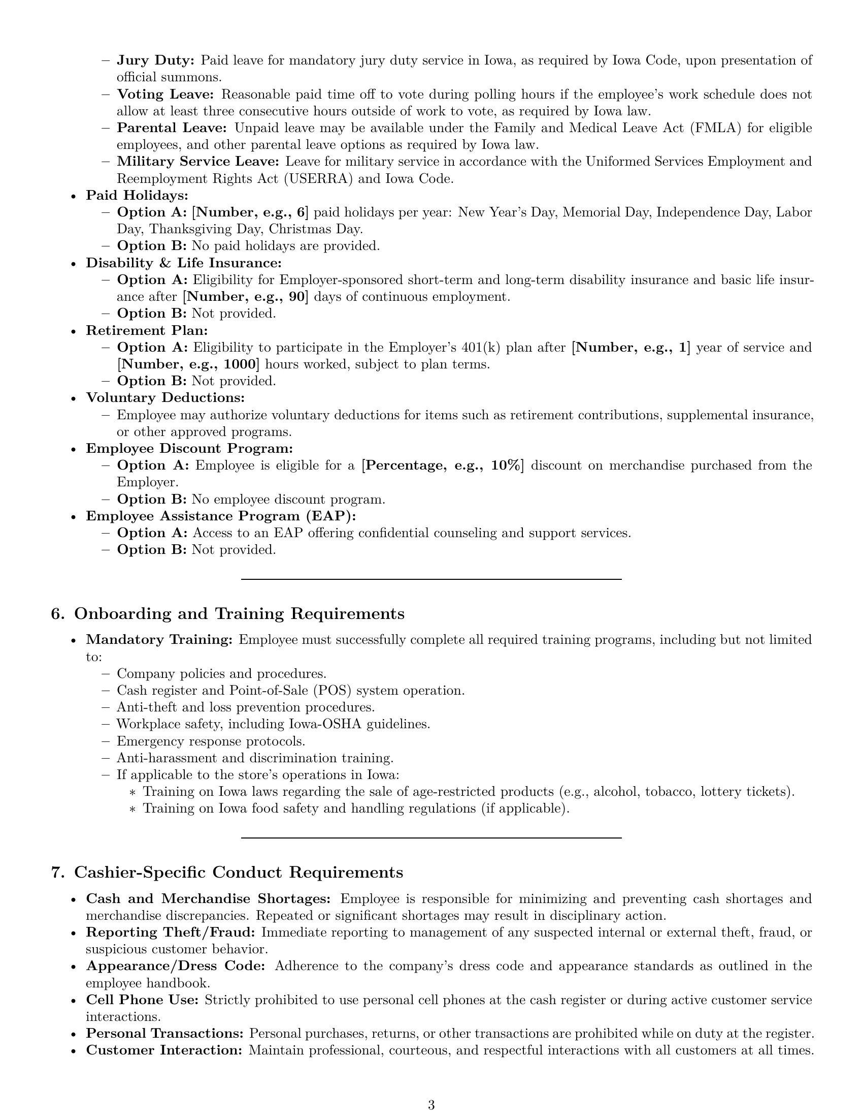 Preview page 3 of Pro Iowa cashier employment contract template