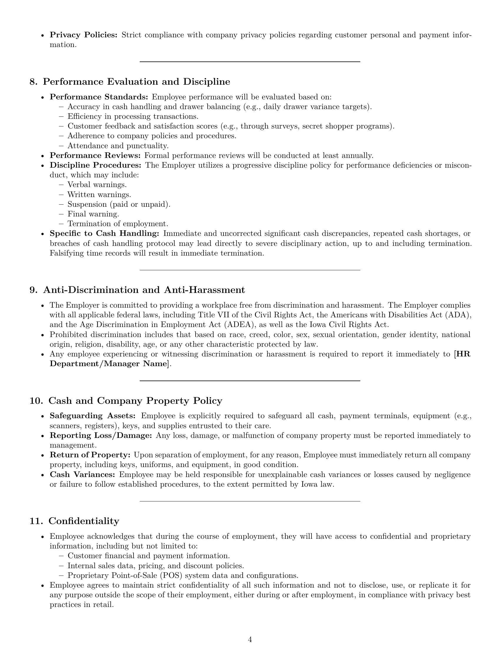 Preview page 4 of Pro Iowa cashier employment contract template