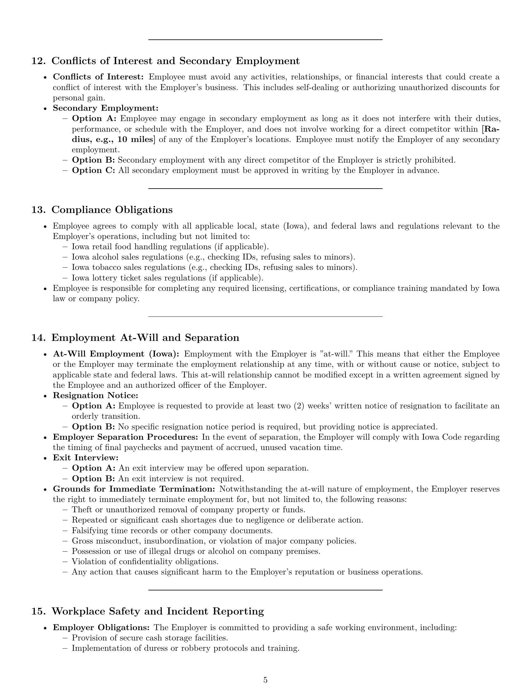 Preview page 5 of Pro Iowa cashier employment contract template