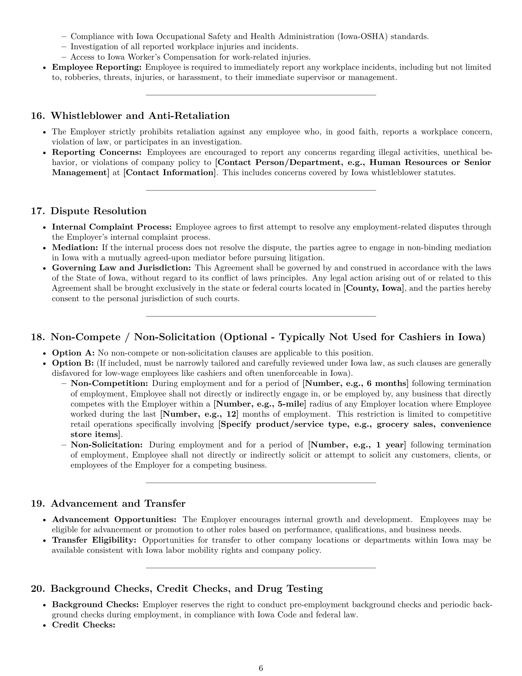 Preview page 6 of Pro Iowa cashier employment contract template