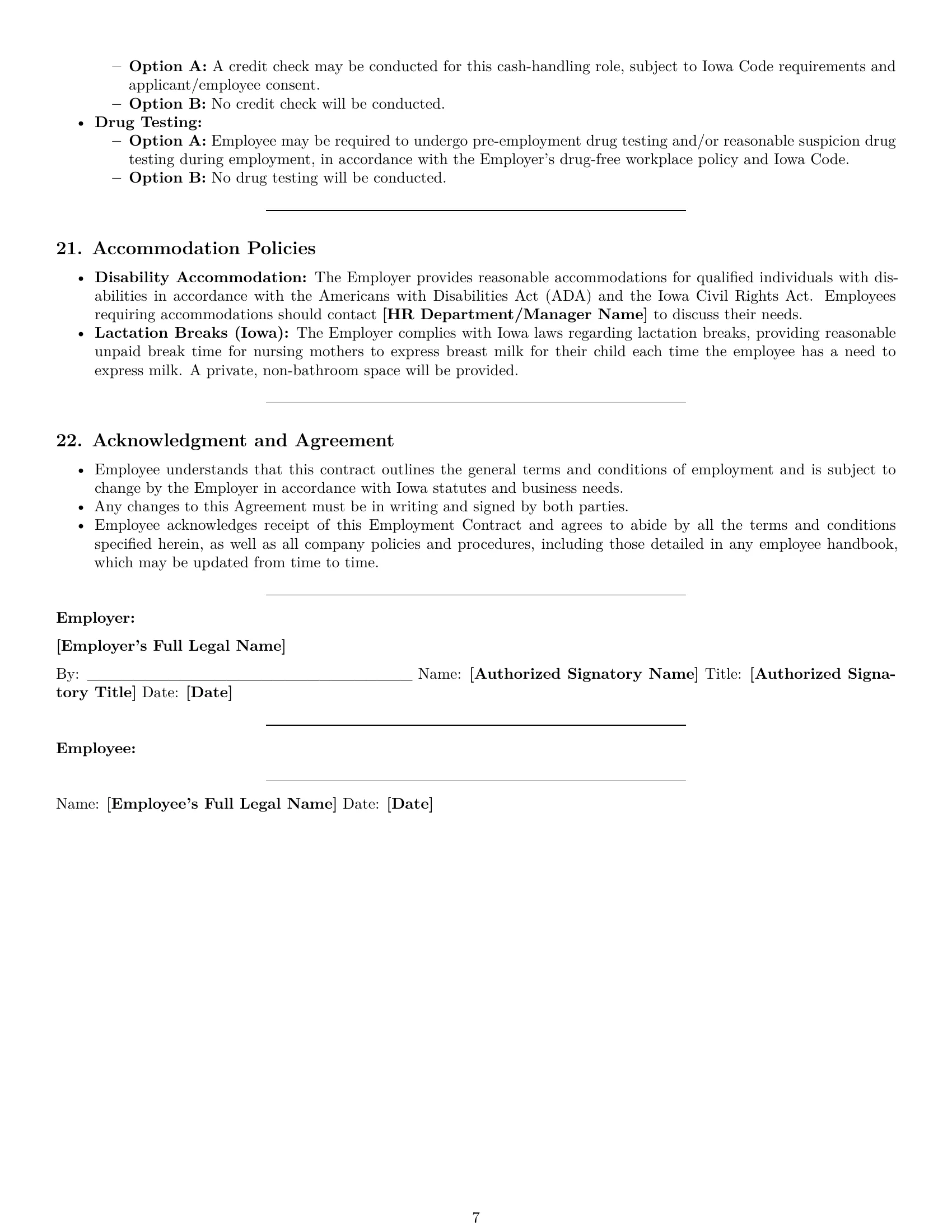 Preview page 7 of Pro Iowa cashier employment contract template