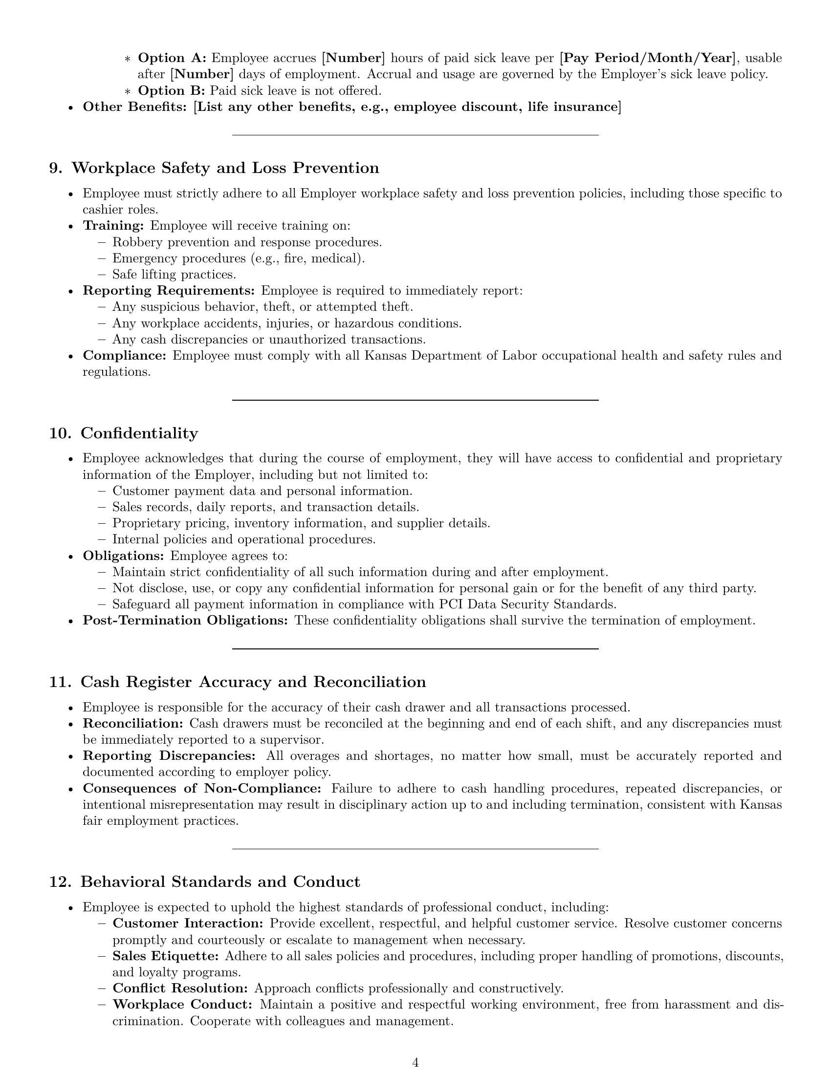 Preview page 4 of Pro Kansas cashier employment contract template