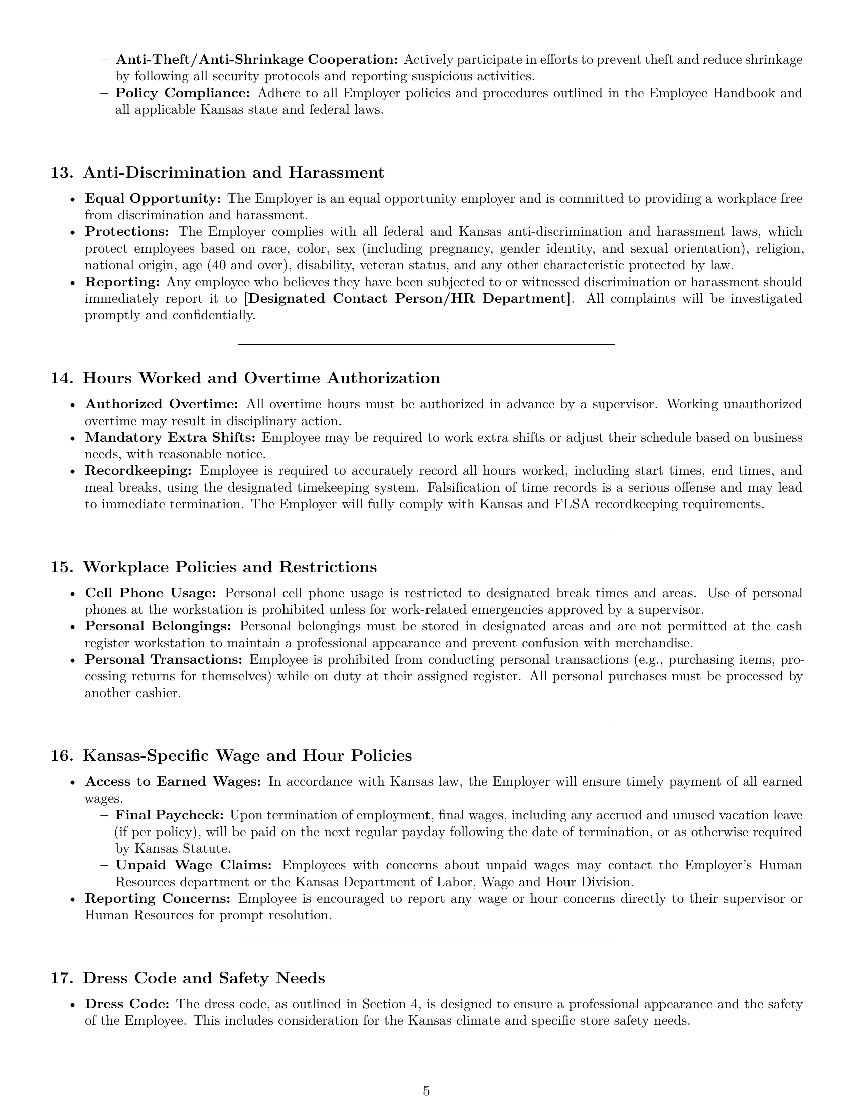 Preview page 5 of Pro Kansas cashier employment contract template