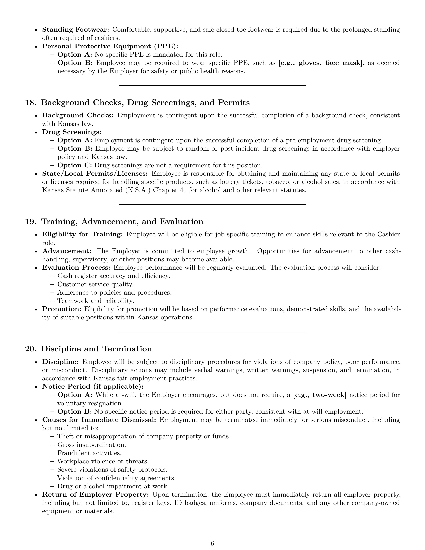 Preview page 6 of Pro Kansas cashier employment contract template