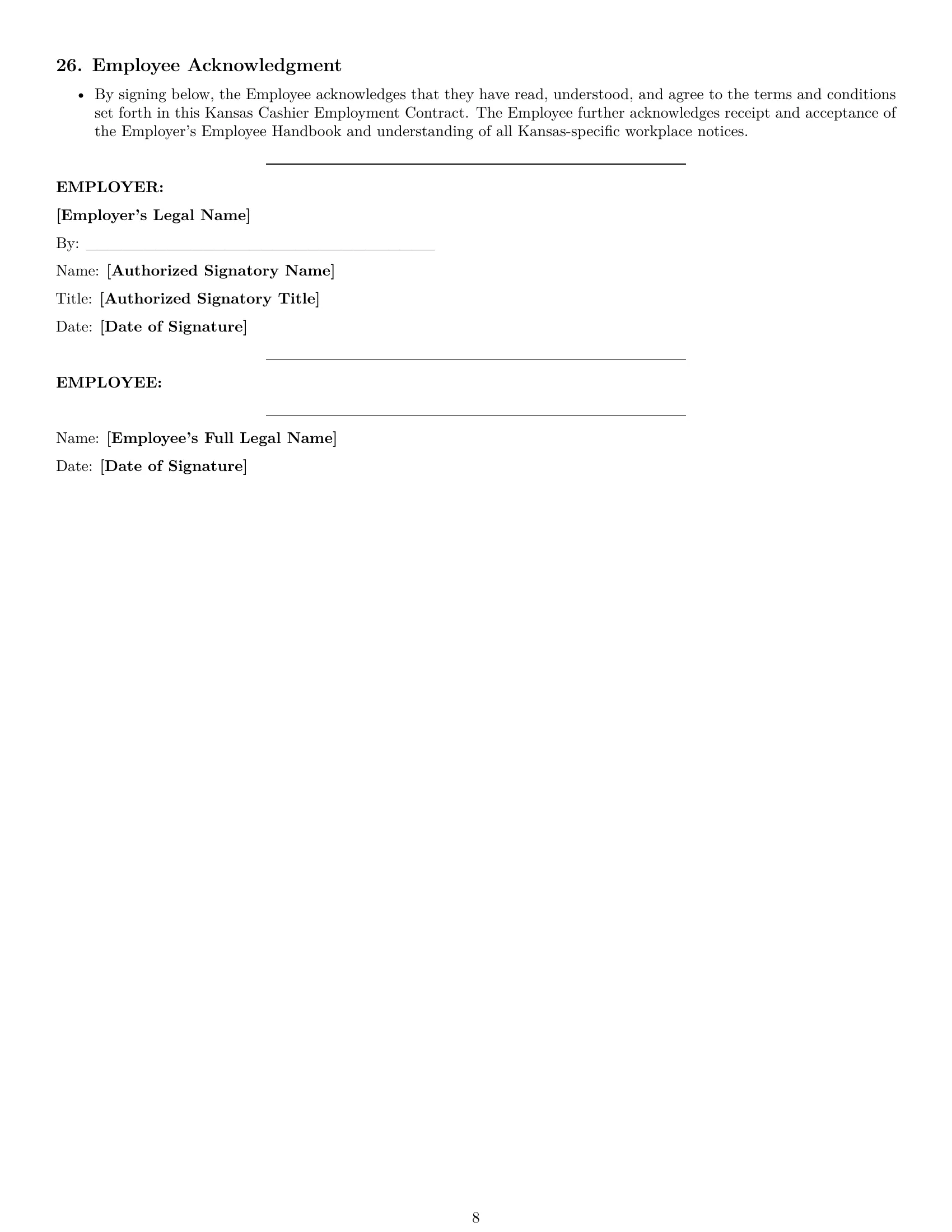 Preview page 8 of Pro Kansas cashier employment contract template