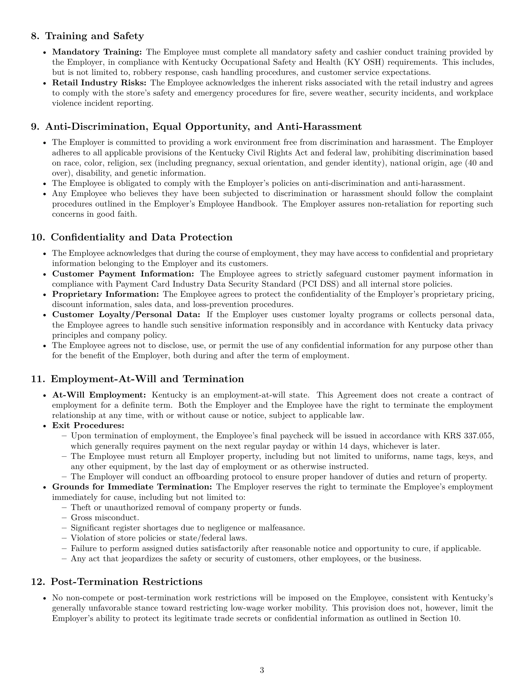 Preview page 3 of Pro Kentucky cashier employment contract template
