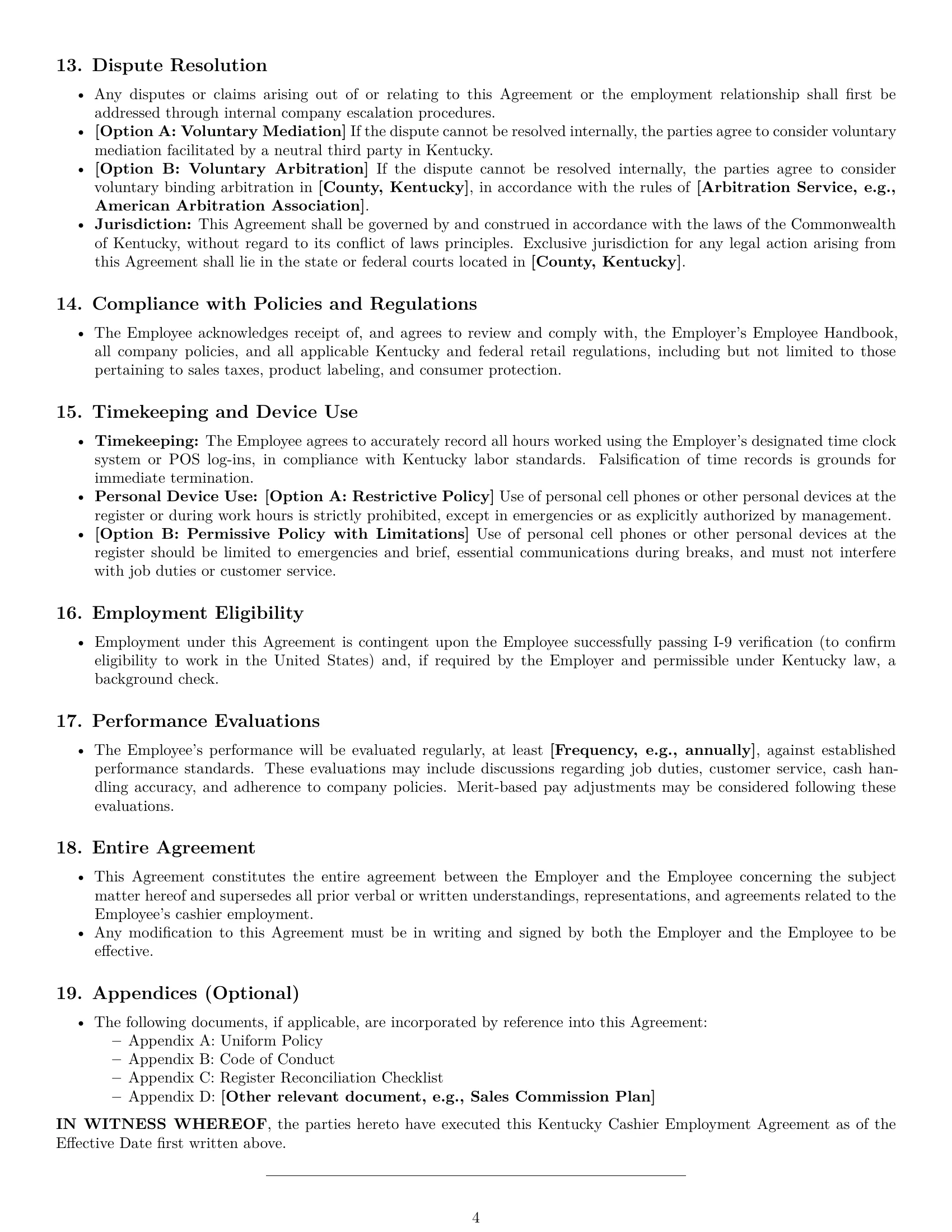 Preview page 4 of Pro Kentucky cashier employment contract template