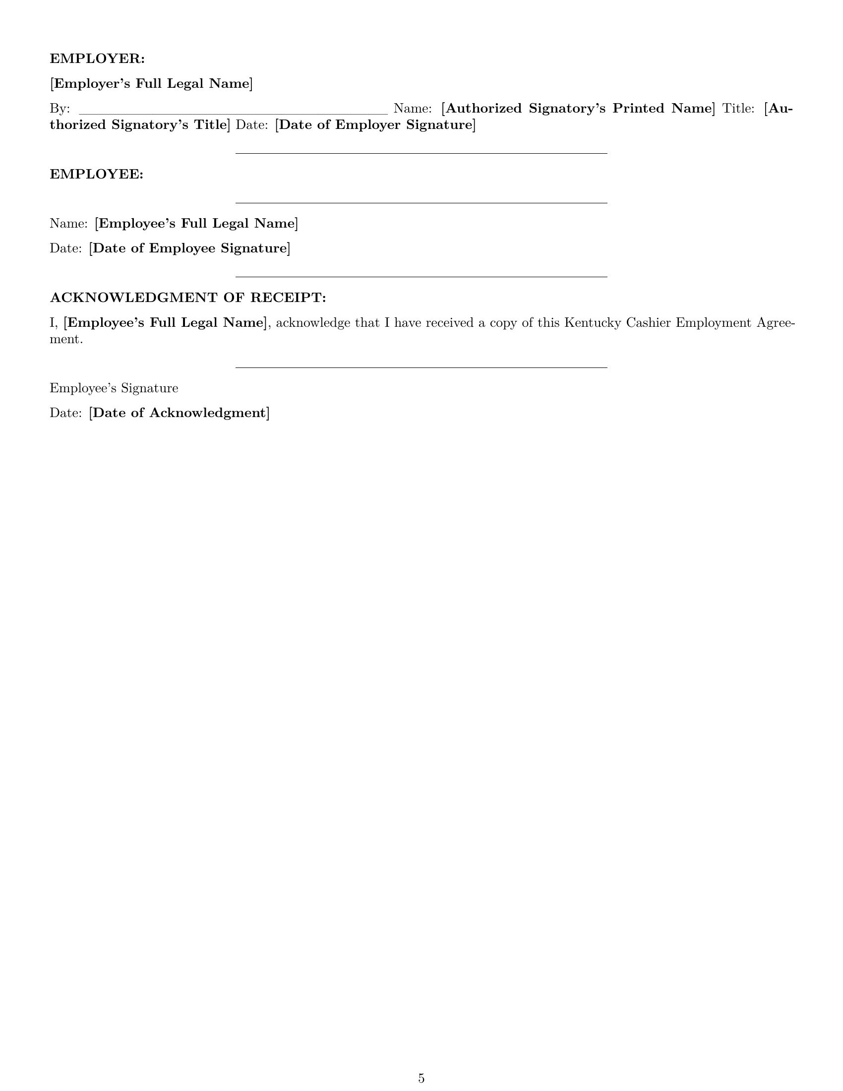 Preview page 5 of Pro Kentucky cashier employment contract template