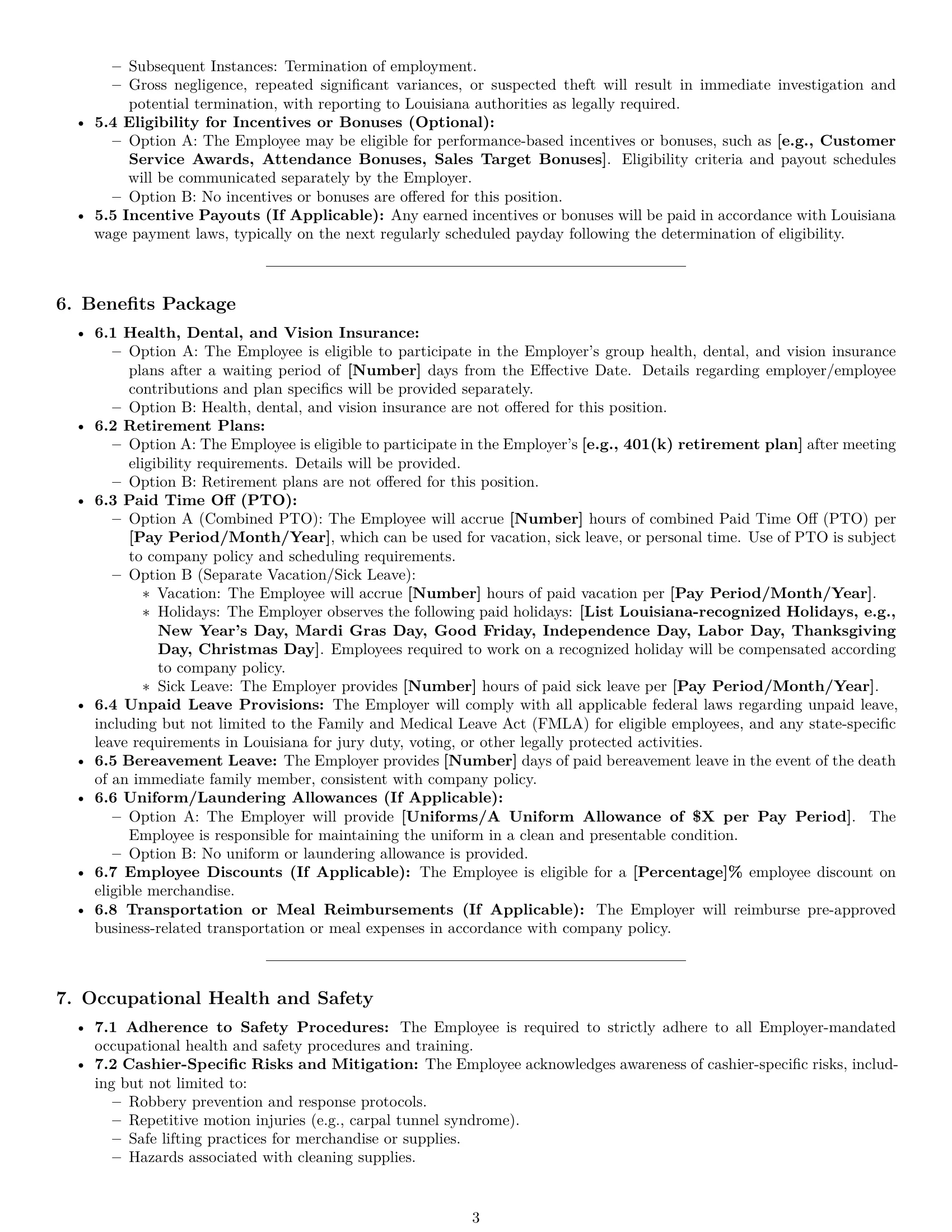 Preview page 3 of Pro Louisiana cashier employment contract template