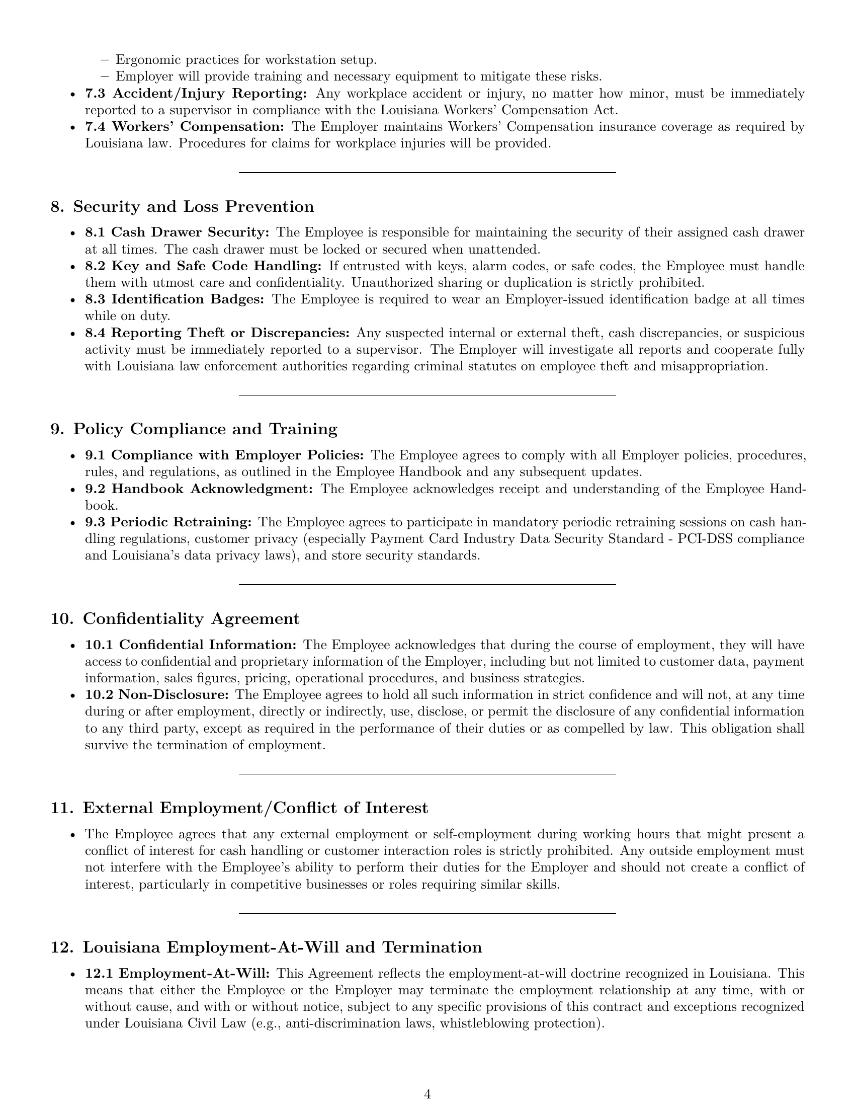 Preview page 4 of Pro Louisiana cashier employment contract template