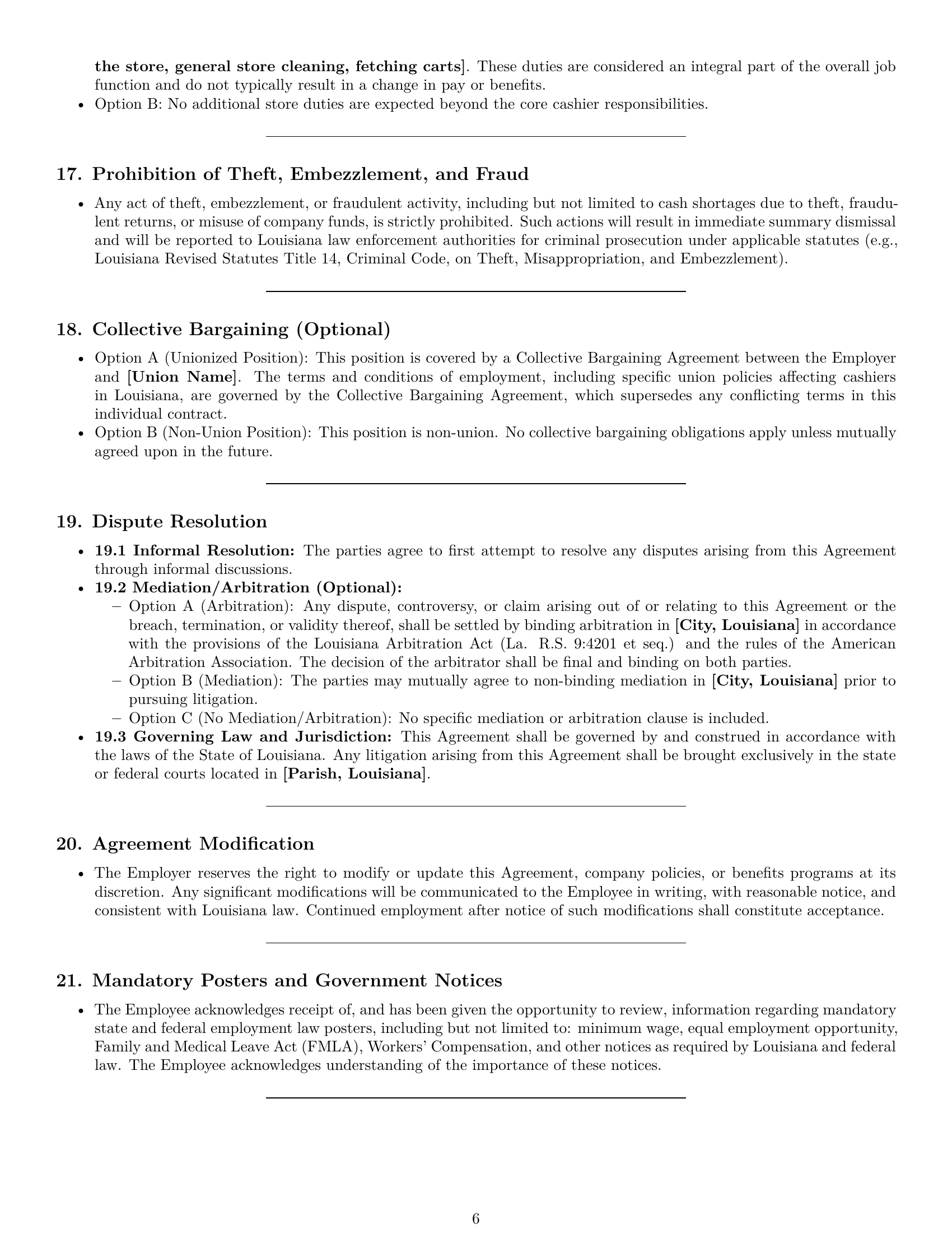 Preview page 6 of Pro Louisiana cashier employment contract template