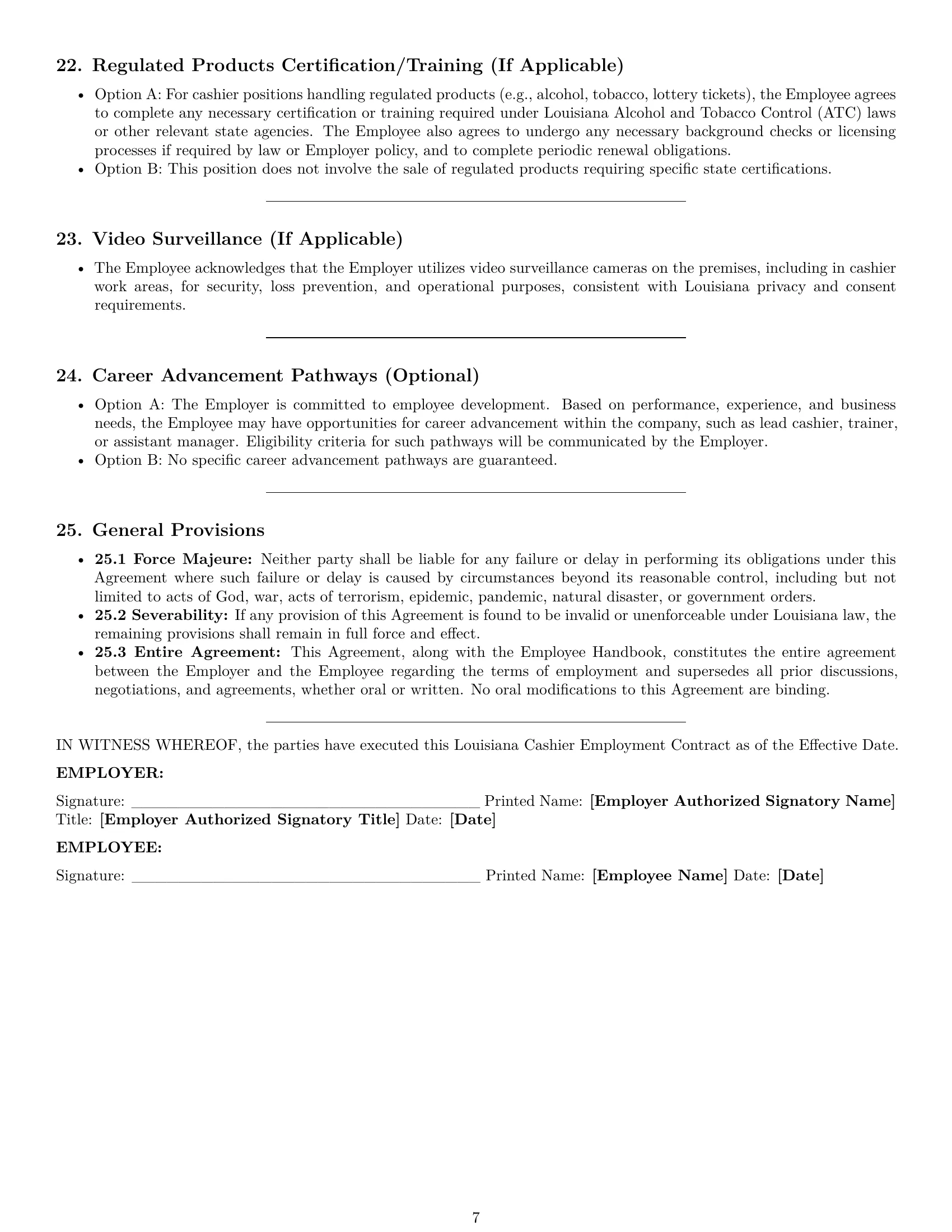 Preview page 7 of Pro Louisiana cashier employment contract template