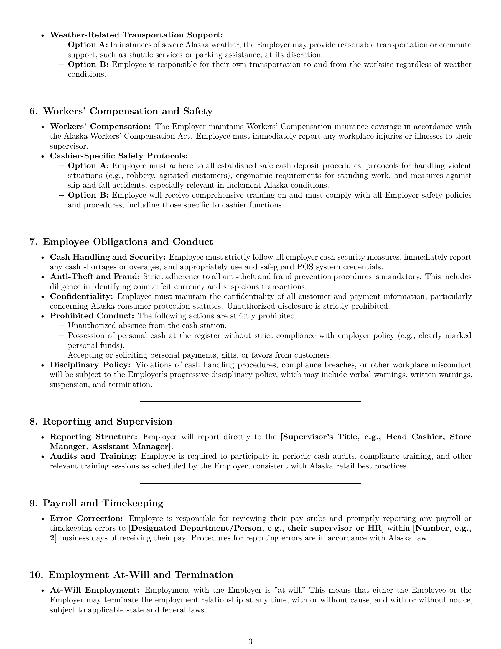 Preview page 3 of Pro Alaska cashier employment contract template