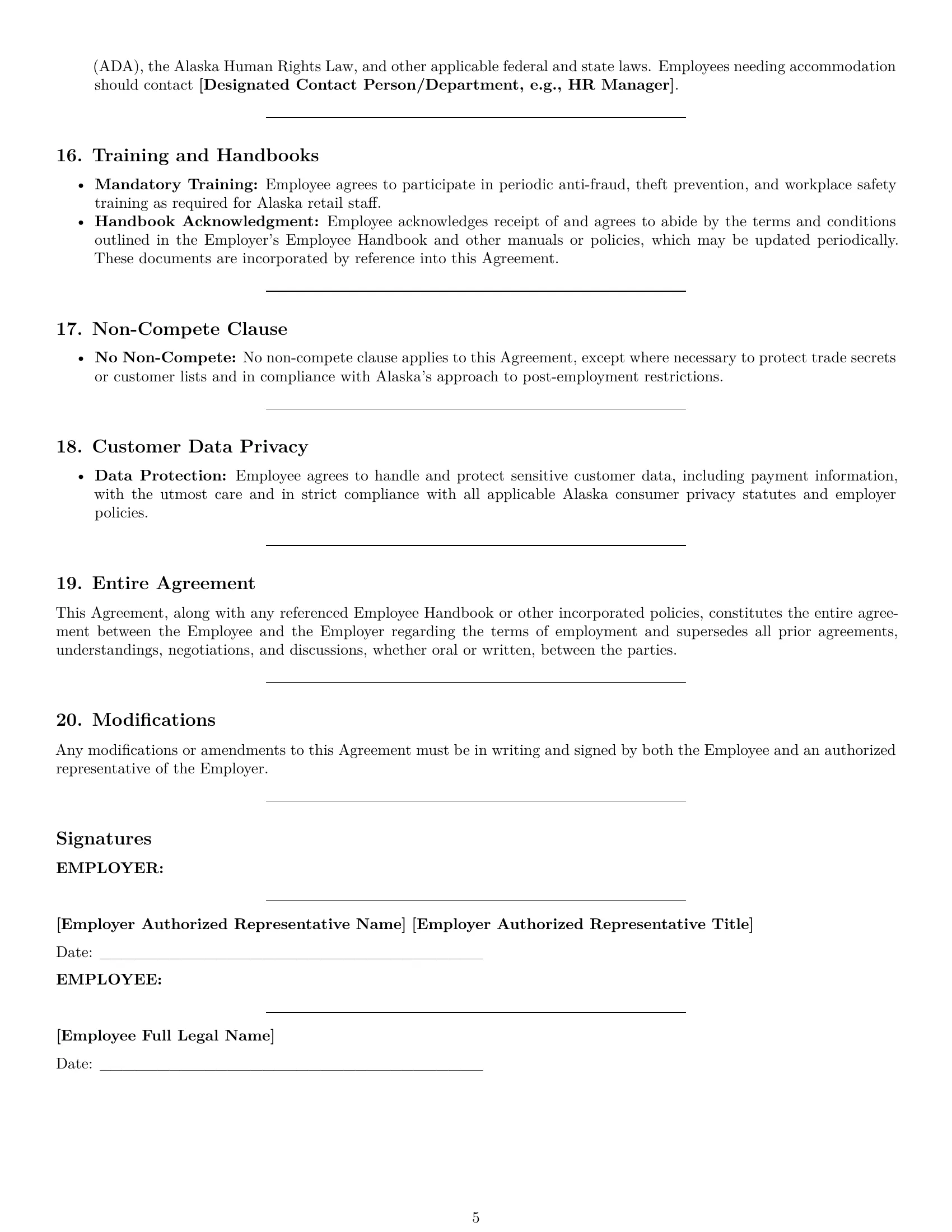 Preview page 5 of Pro Alaska cashier employment contract template
