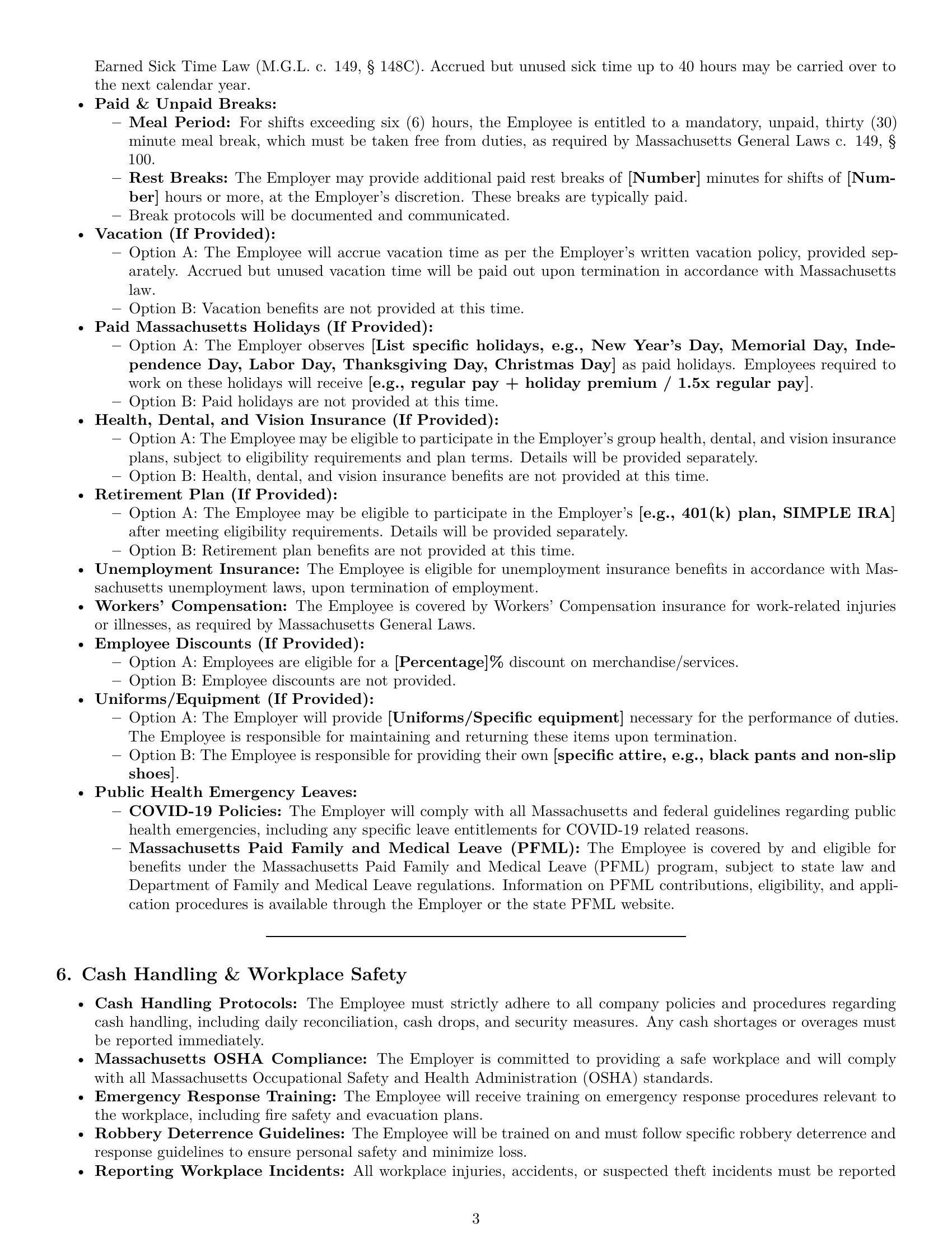 Preview page 3 of Pro Massachusetts cashier employment contract template