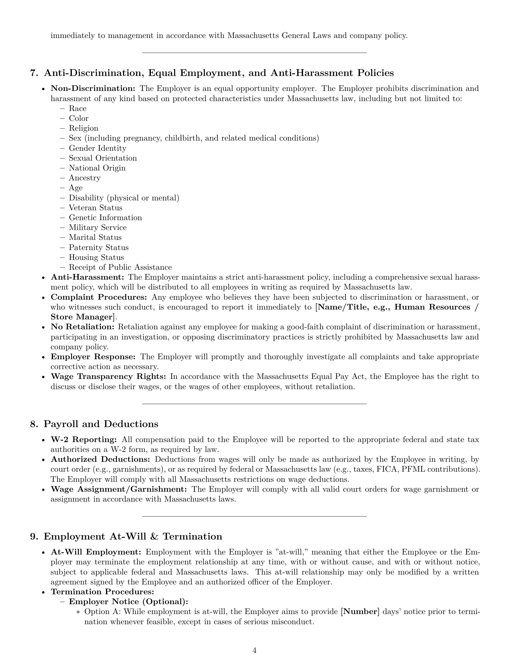 Preview page 4 of Pro Massachusetts cashier employment contract template