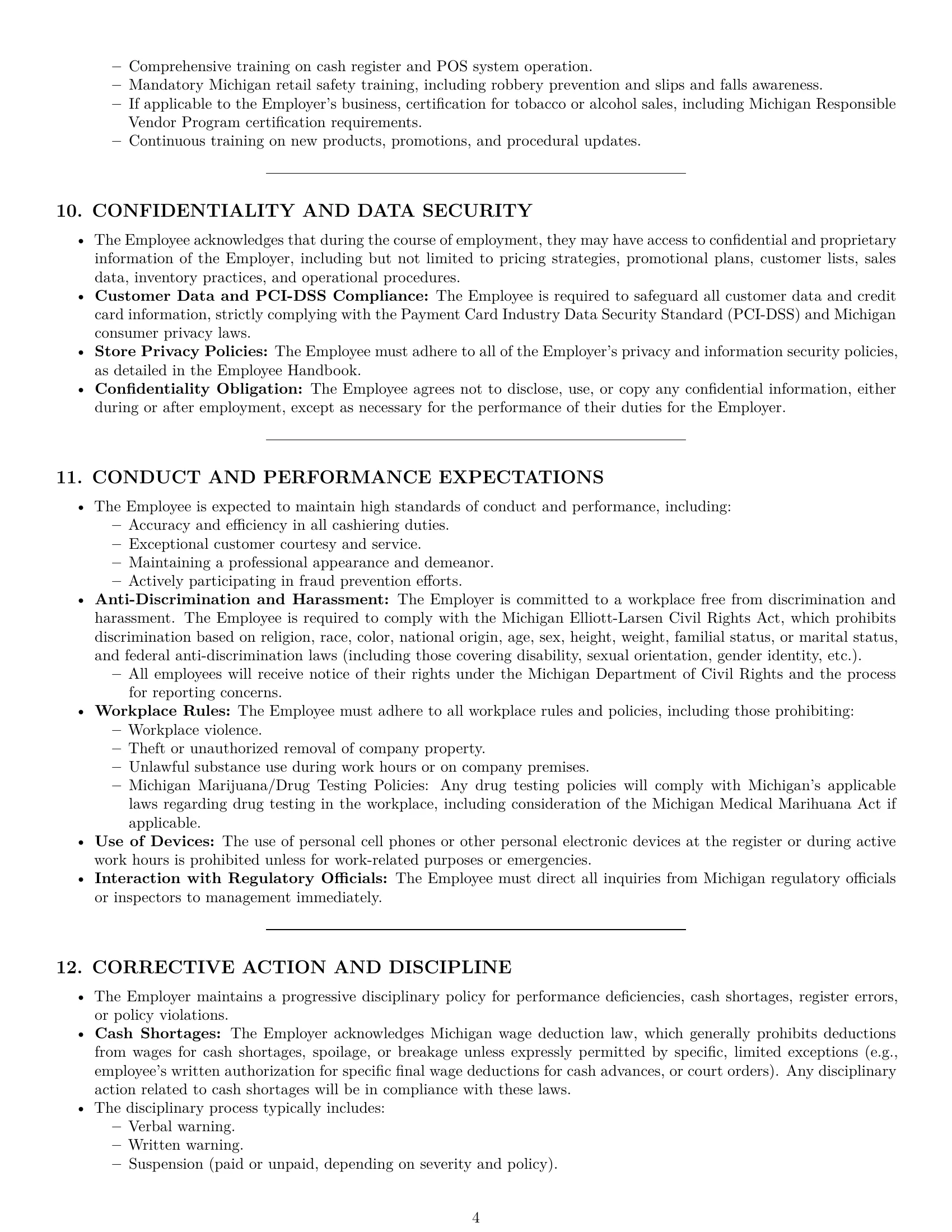 Preview page 4 of Pro Michigan cashier employment contract template