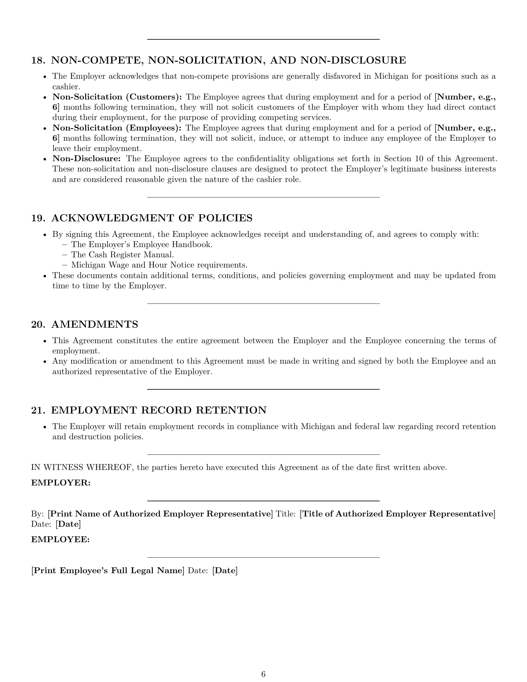 Preview page 6 of Pro Michigan cashier employment contract template