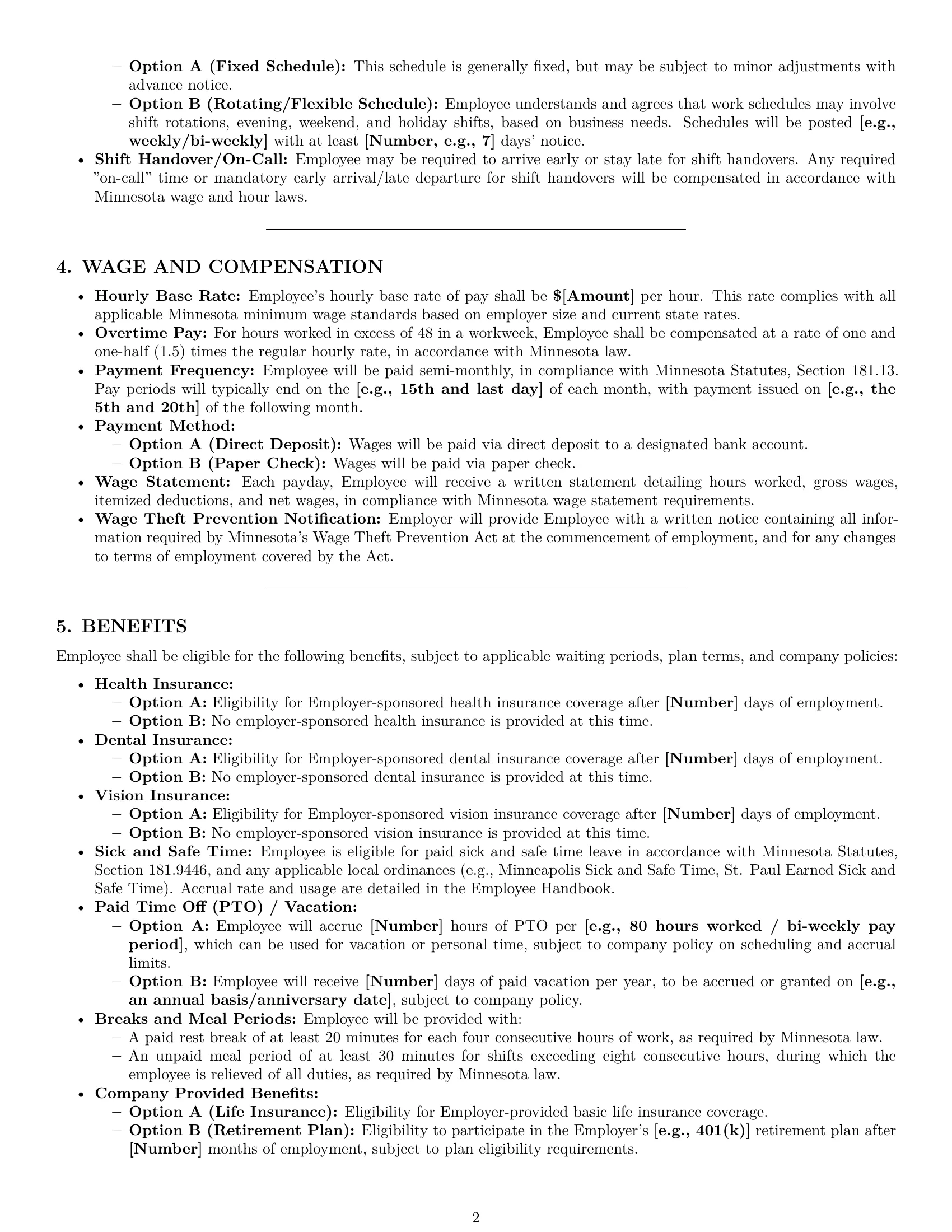 Preview page 2 of Pro Minnesota cashier employment contract template