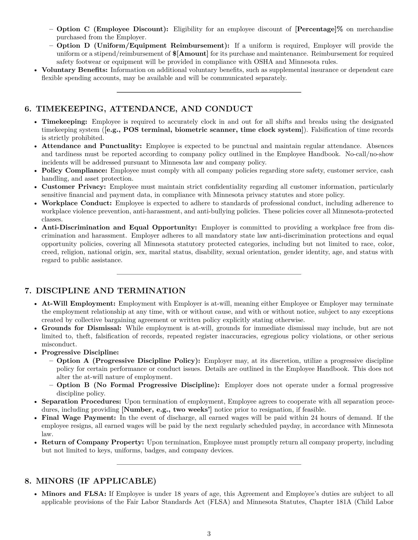 Preview page 3 of Pro Minnesota cashier employment contract template