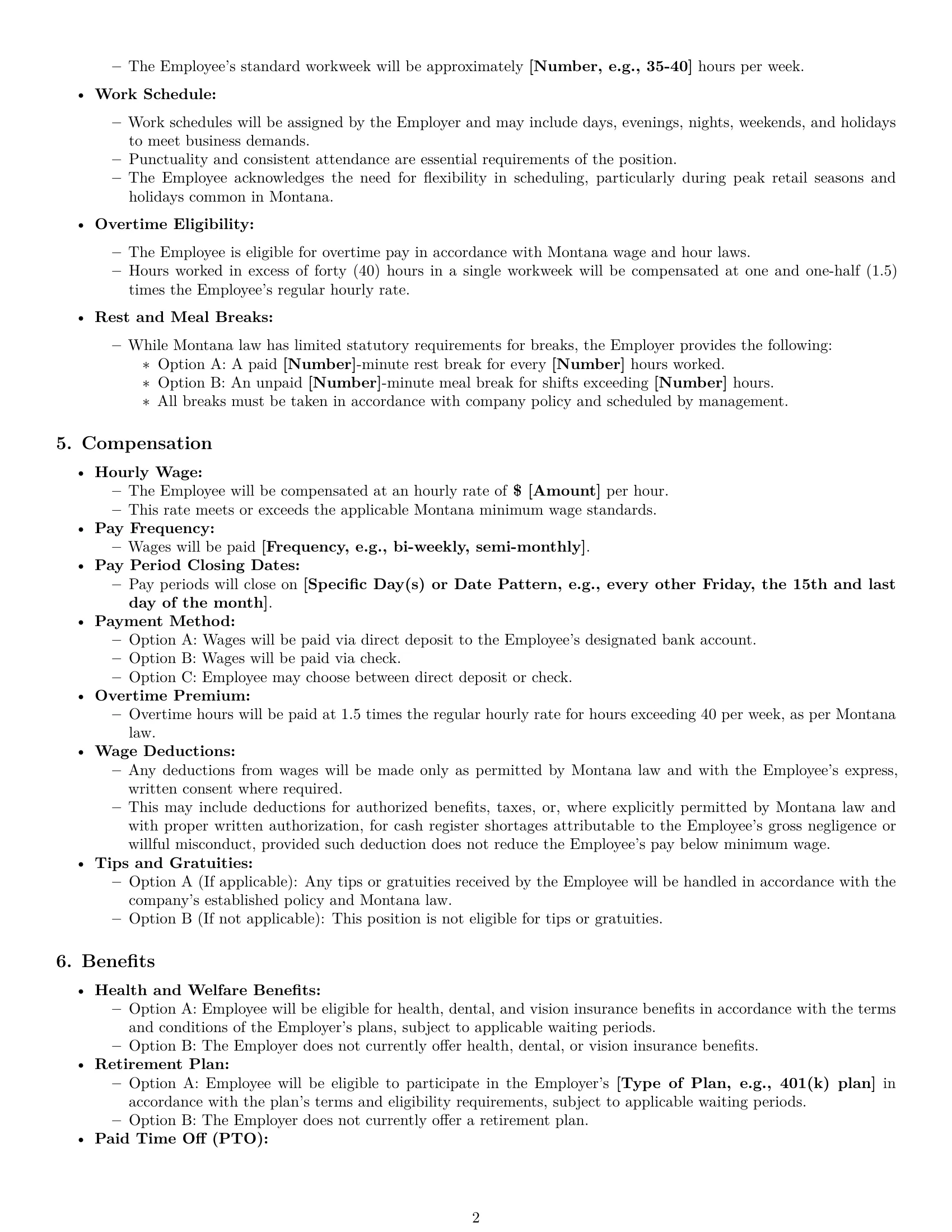 Preview page 2 of Pro Montana cashier employment contract template